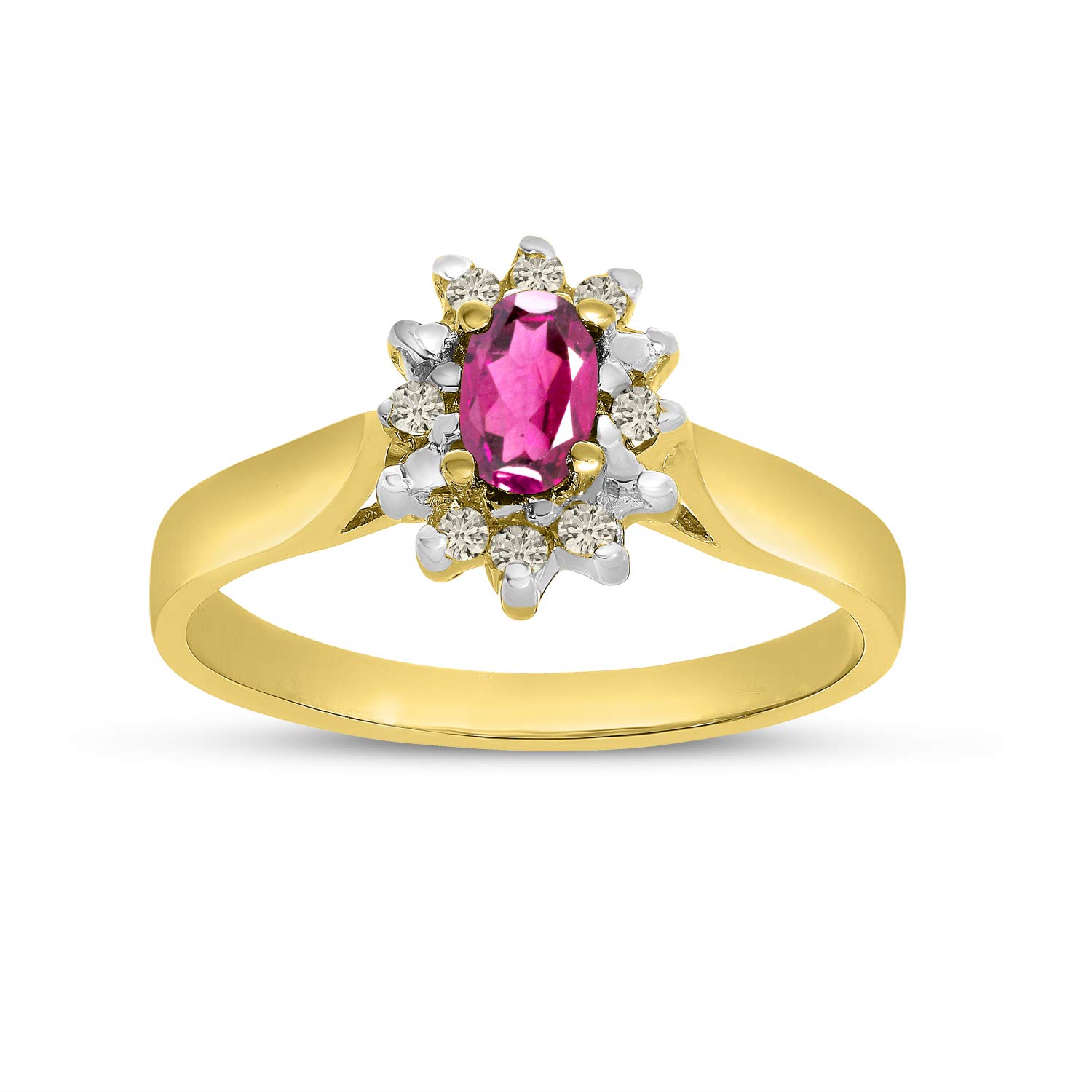 10K Yellow Gold Oval Pink Topaz & Diamond Ring for Women – Elegant Birthstone Jewelry for Engagement, Anniversary & Special Occasions