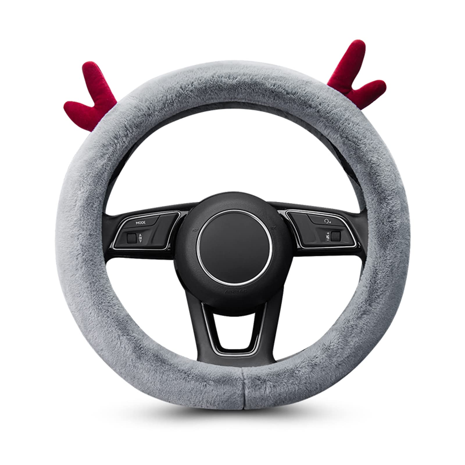 Ergocar D-Shaped Plush Steering Wheel Cover - Anti-Slip Winter Warm Protector, Cute Cartoon Design for Girls, 38cm (15