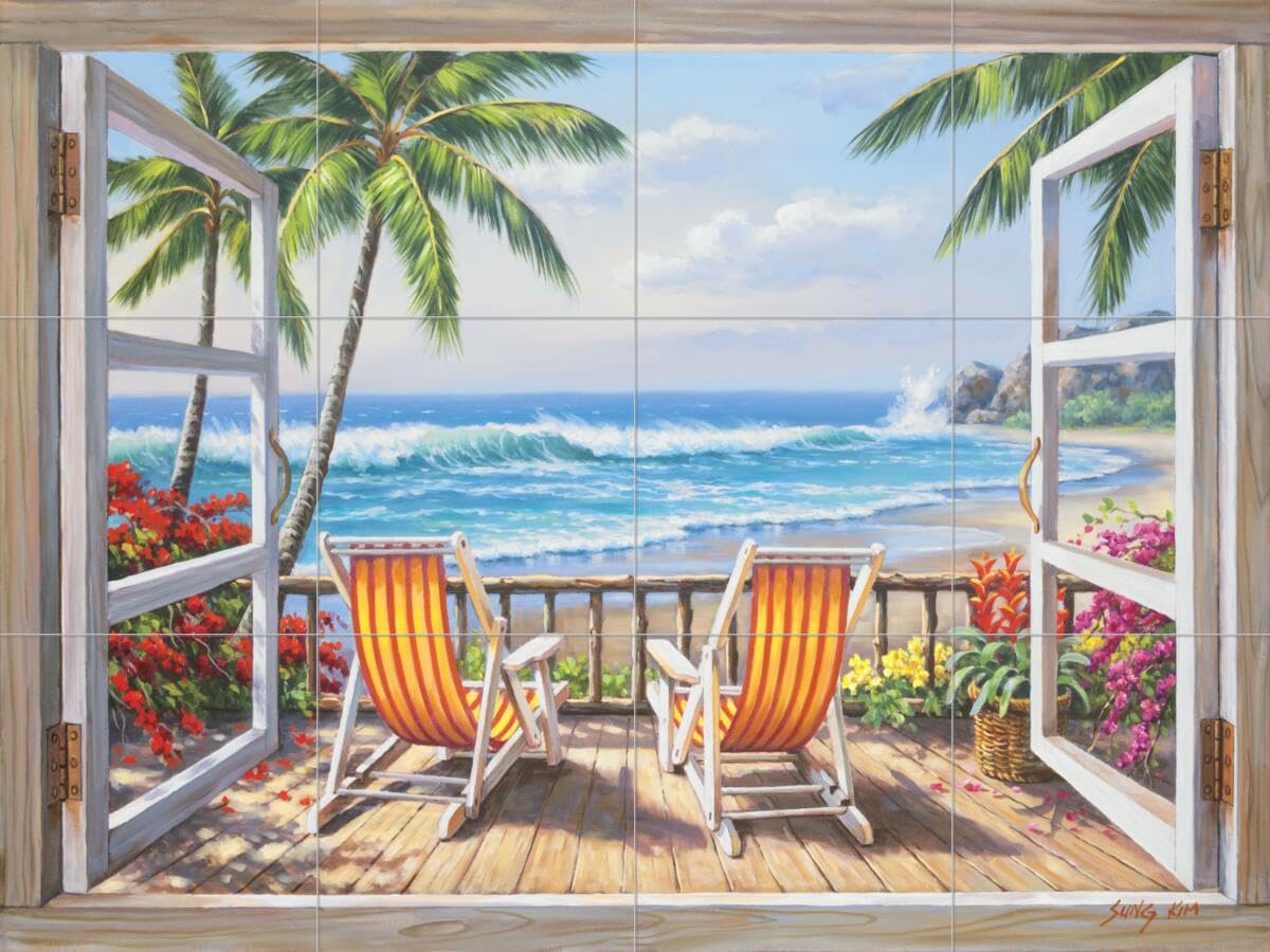 Ceramic Backsplash Tile Mural - Tropical Beach Ocean Scene for Kitchen, Bathroom & Shower - Waterproof & Durable Wall Decor - Perfect for Coastal, Nautical & Vacation Home Themes