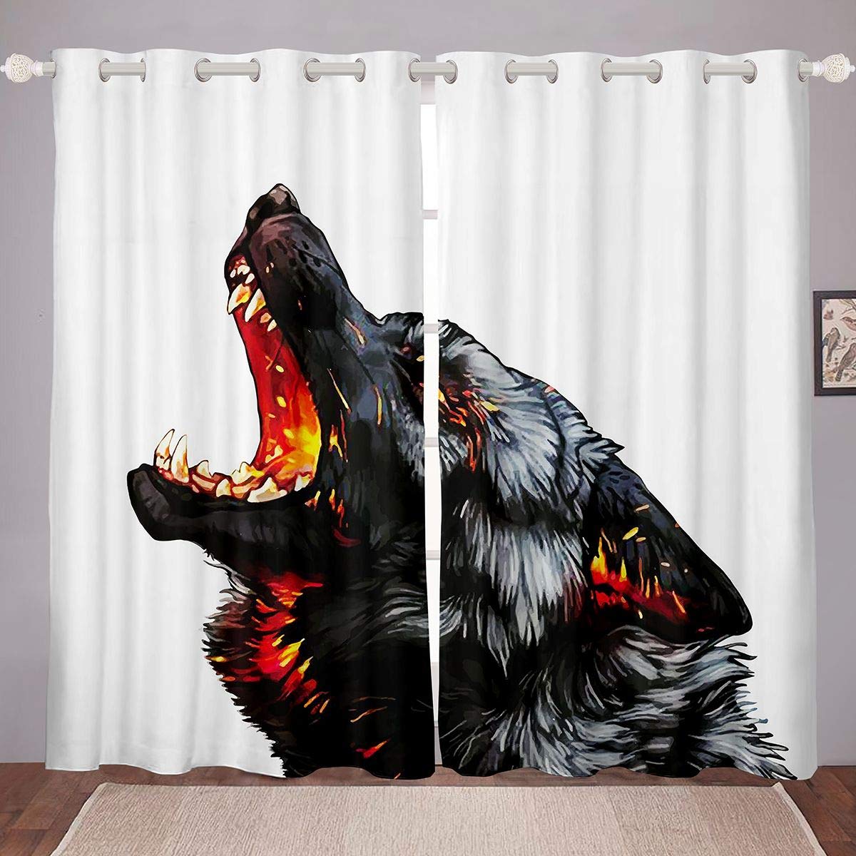 Fire Wolf Safari Animal Print Curtains for Kids & Teens - Breathable Wildlife Style Window Drapes (2 Panels, 52x84 Inch) - Perfect for Boys & Girls Bedroom, Nursery, or Playroom Decor