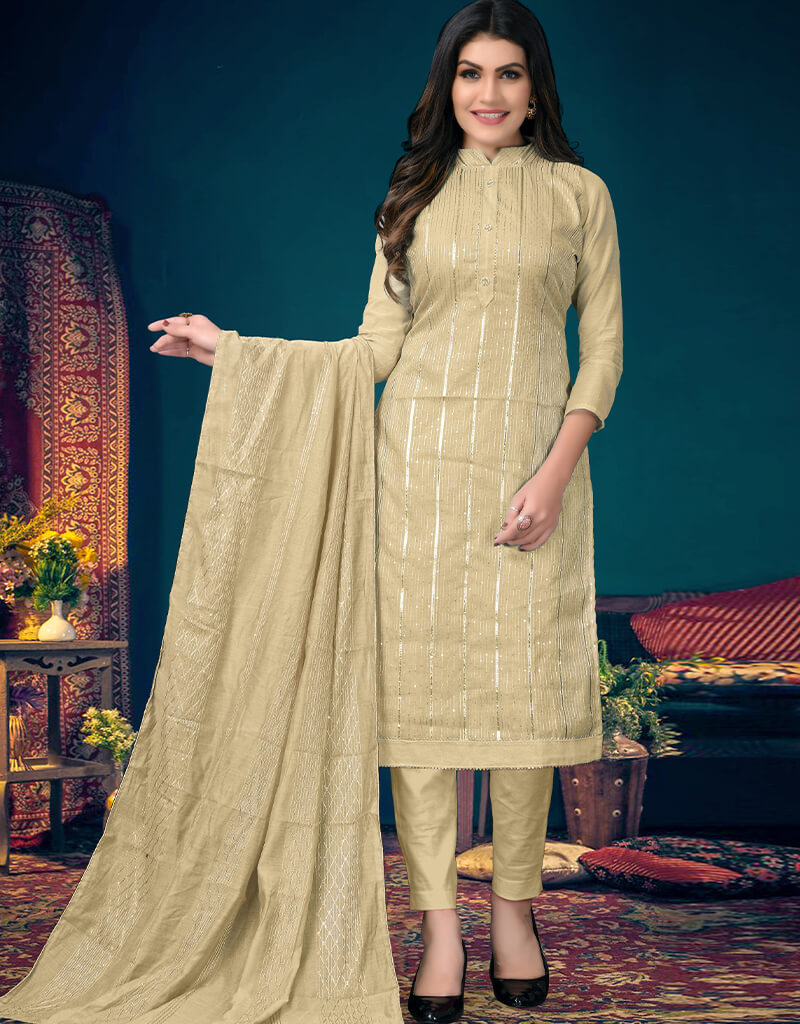 Elegant Brown Modal Chanderi Chudidar Salwar Suit for Women - Traditional Indian Ethnic Wear for Festivals, Weddings & Special Occasions