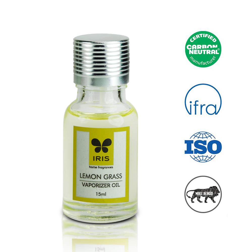IRIS Lemongrass Fragrance Oil - 15ml Aromatherapy Vaporizer for Home, Toxin-Free Mood Enhancer | Made in India | Perfect for Relaxation, Stress Relief & Creating a Calming Atmosphere