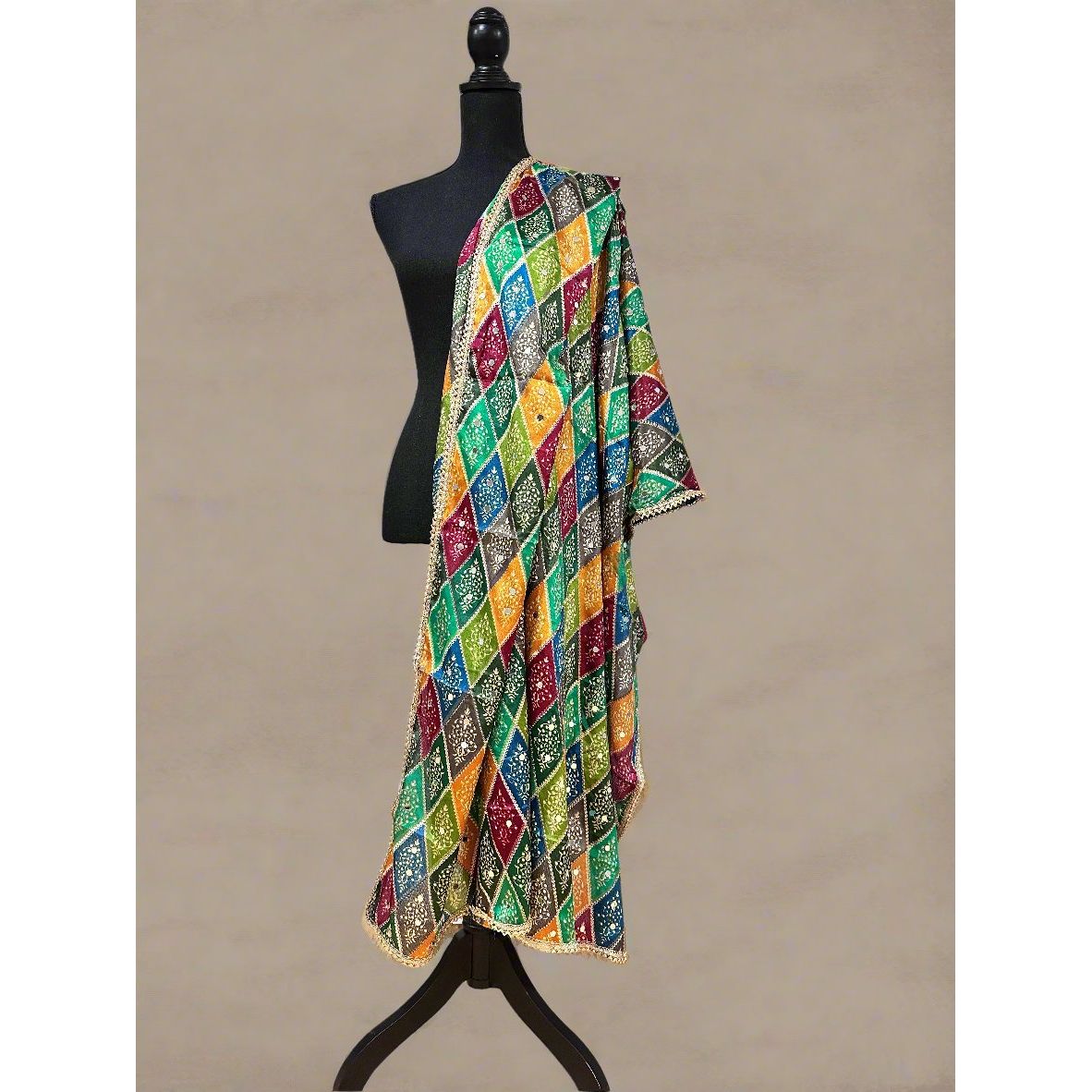 Authentic Phulkari Style Dupatta - Handmade Punjabi Embroidered Scarf for Women | Perfect for Weddings, Parties & Cultural Events