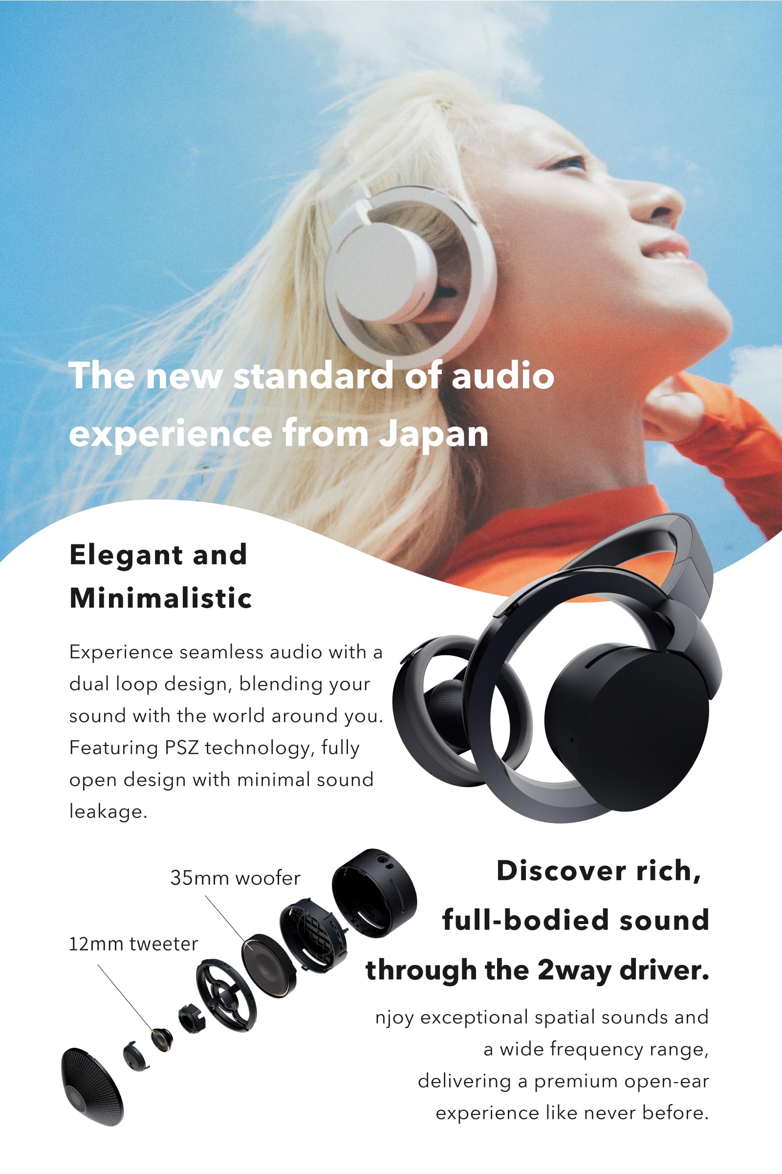 NWM ONE Wireless Open-Ear Headphones with PSZ Technology - No Sound Leakage Bluetooth 5.3 Headset | Bone Conduction Alternative | 20H Battery Life | Multipoint Connection | Built-in Mic | Dark Gray | Perfect for Running, Cycling & Office Work