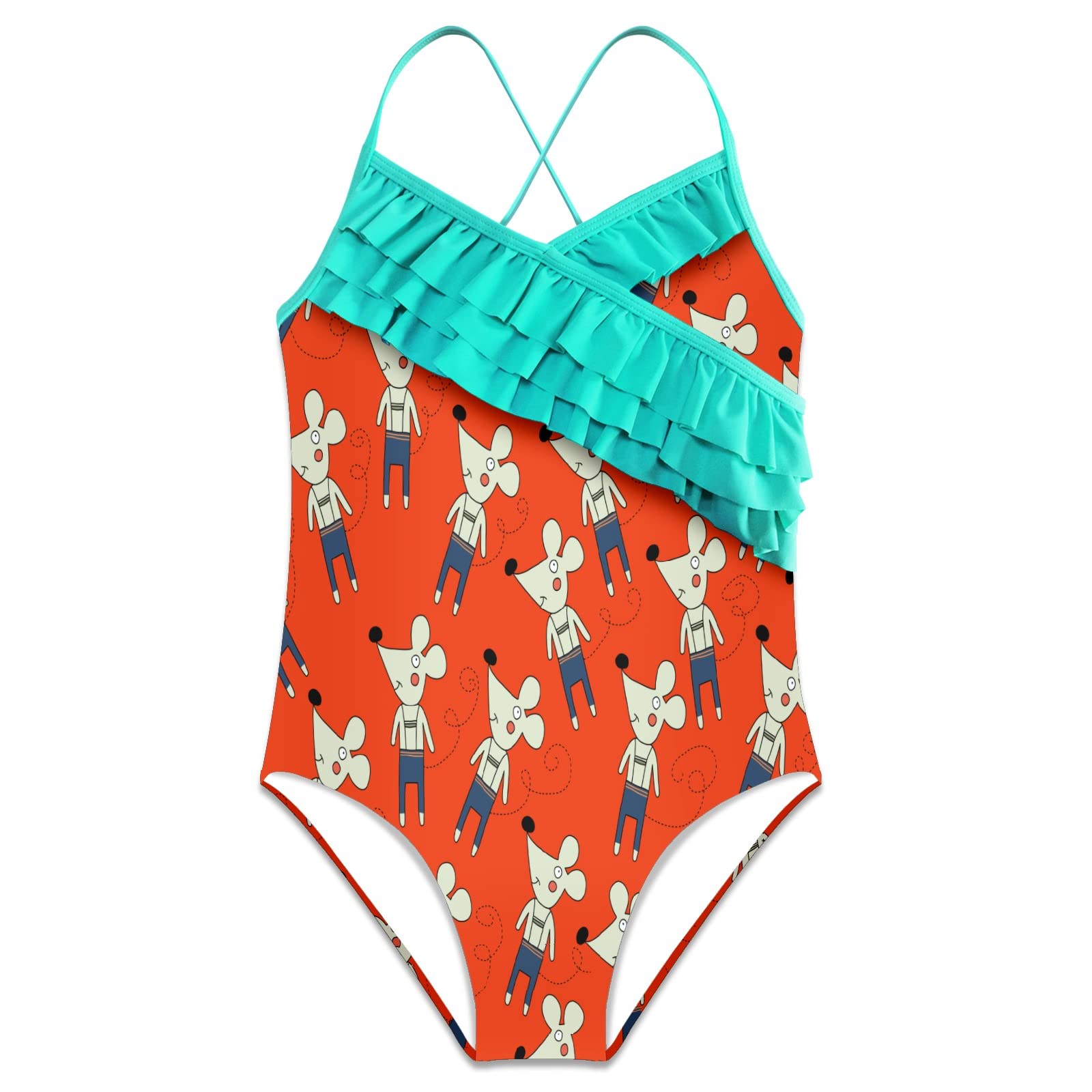 Hawaiian Ruffle One Piece Swimsuits for Girls - Cute Summer Beach Swimwear with Mouse Print | Perfect for Pool Parties, Vacations & Water Activities