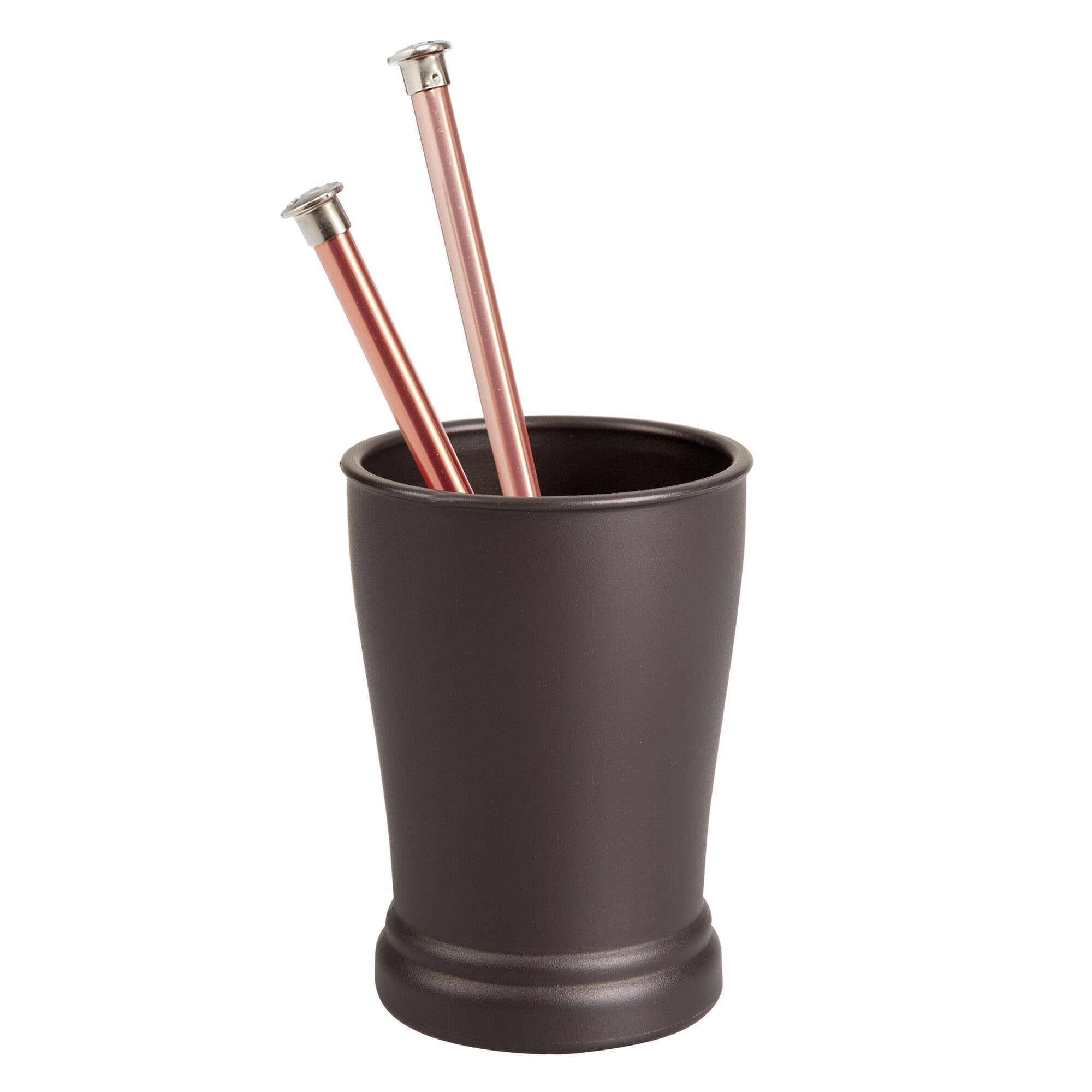 iDesign Plastic Bathroom Countertop Organizer Set of 2 - Bronze Vanity Storage Cups for Toothbrush, Makeup & Skincare - Perfect for Bathroom, Bedroom or Office Countertop Organization