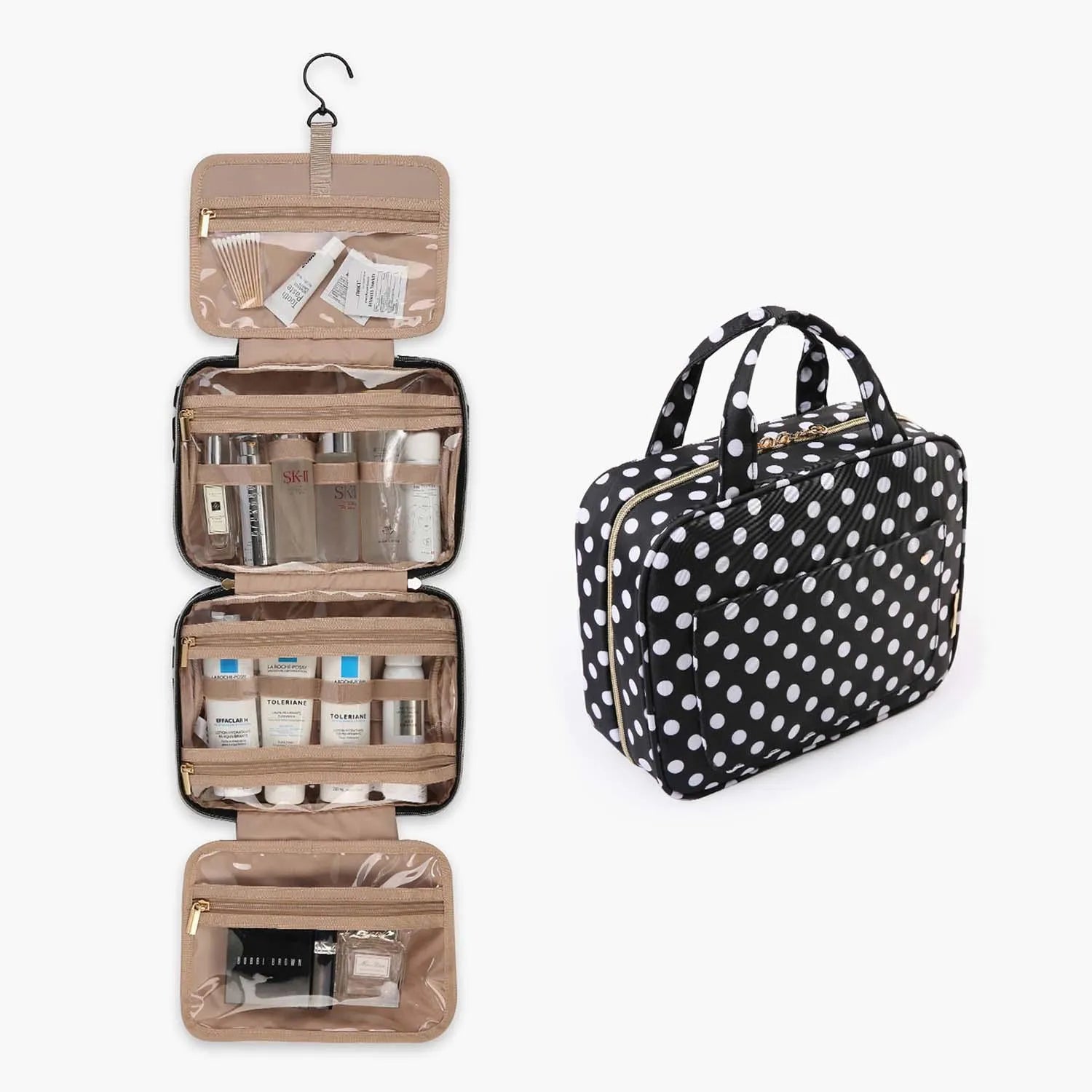 Bonchemin Stripes Space Saver Toiletry Bag - Waterproof Hanging Travel Cosmetic Organizer for Women & Men - Perfect for Camping, Gym, Business Trips