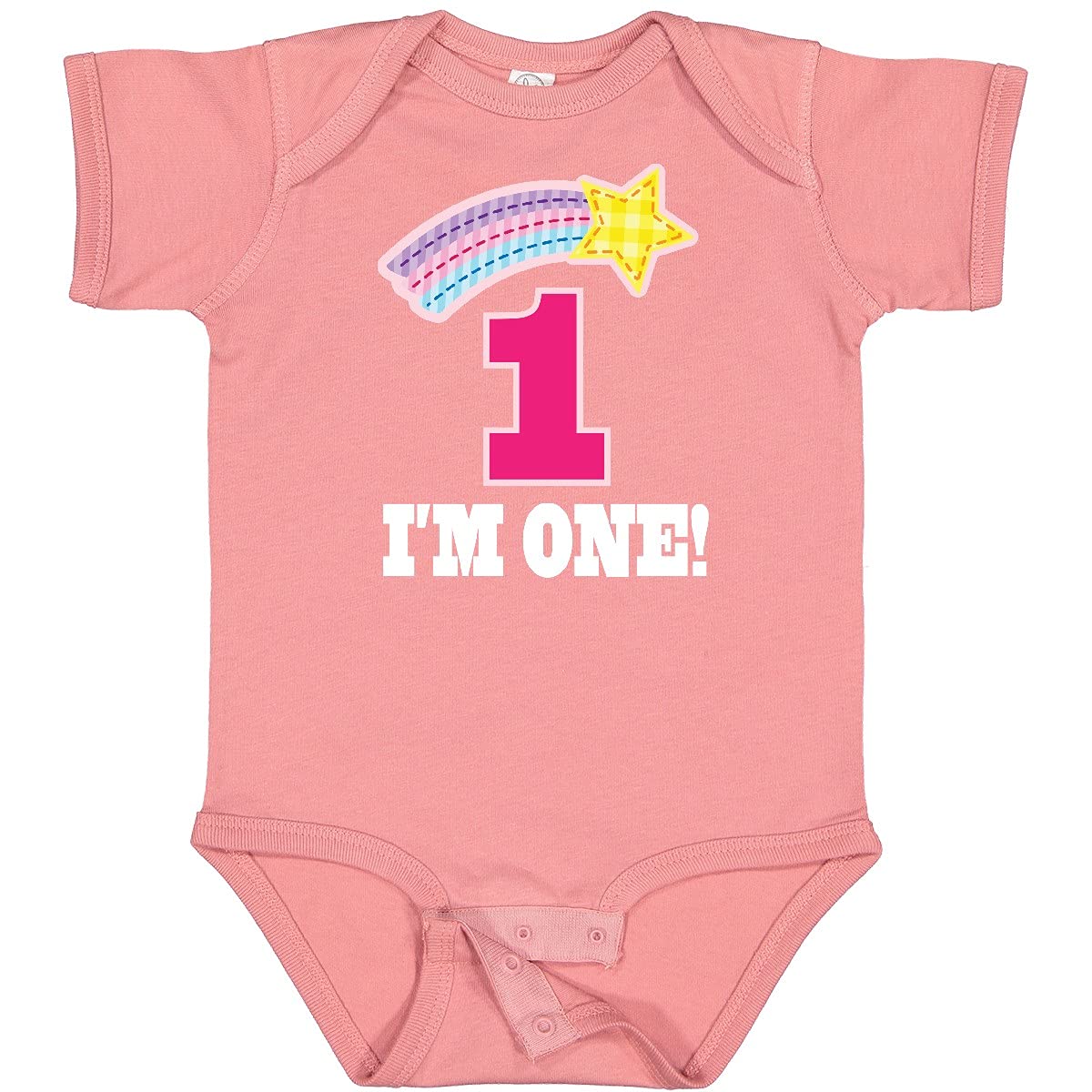Inktastic 1st Birthday Outfit - Rainbow Star Baby Bodysuit for 1 Year Old Girls | Cute Birthday Party, Photo Shoot & Special Occasion Outfit