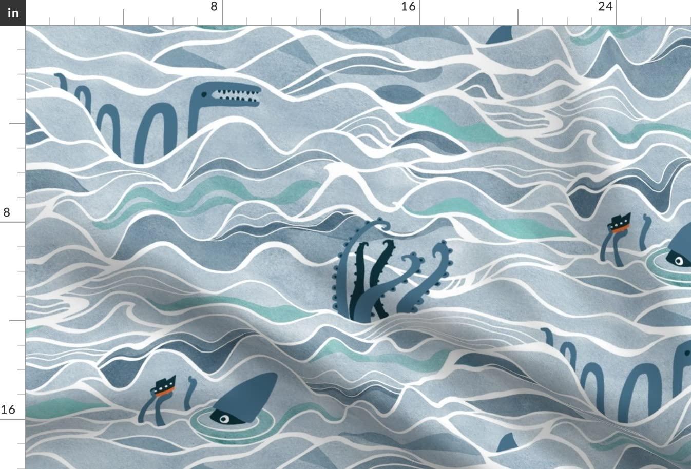 Premium Spoonflower Fabric - Blue Shark & Sea Monster Fantasy Wave Print on Soft Minky Fabric by The Yard - Perfect for Sewing Baby Blankets, Quilt Backing & Plush Toys | Ocean-Themed Nursery Decor & DIY Craft Projects