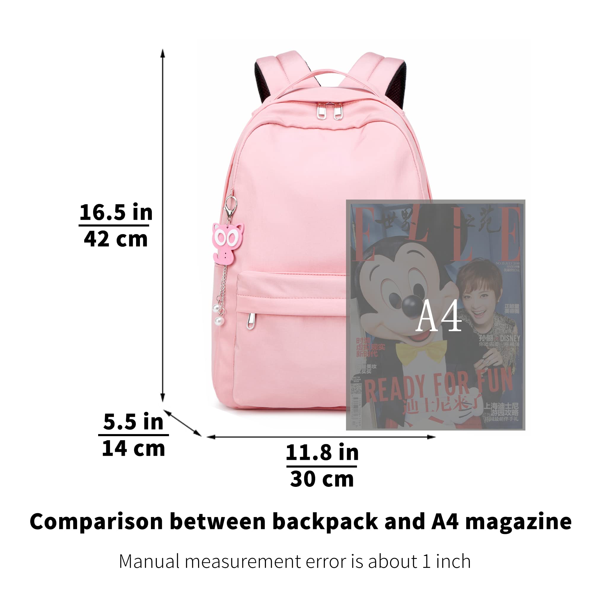 16.5 Inch Pink Kawaii Laptop Backpack with Cute Pendant - Aesthetic Taro Purple Cute Backpack for Women & Girls - Perfect for School, College, Work & Travel