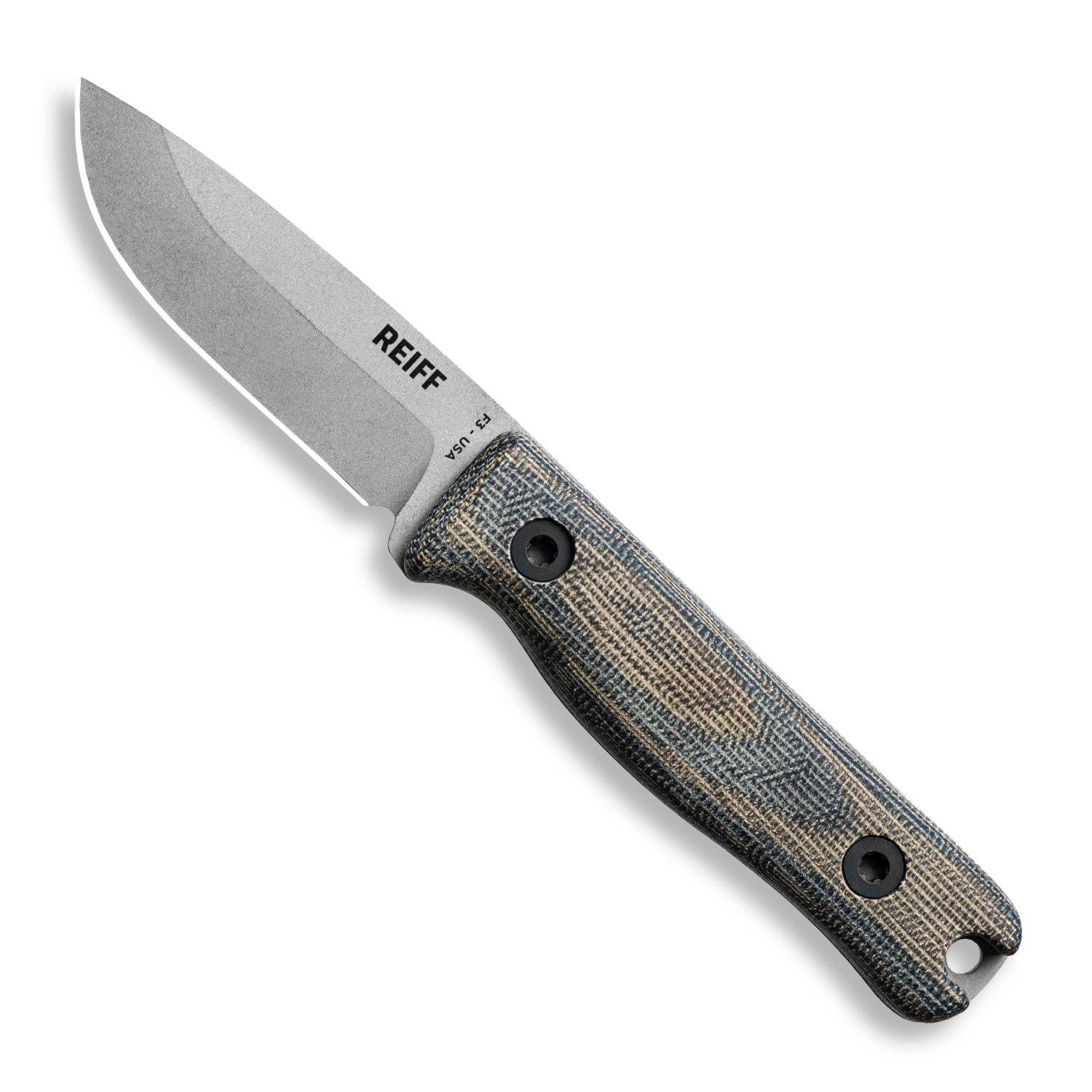 F3 EDC Fixed Blade Knife - CPM 3V Steel with Matte Stonewash Finish - Green & Black Layered Canvas Micarta Handle - Outdoor Camping, Hunting, Survival and Everyday Carry Knife
