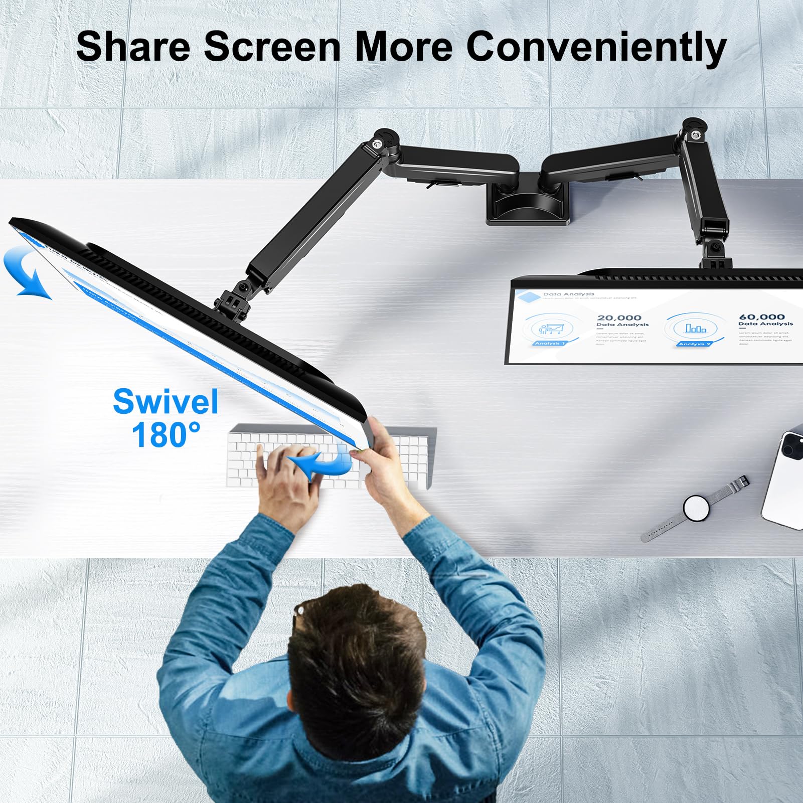 Dual Monitor Stand for 43 Inch Screens - Heavy Duty Ultrawide Monitor Arm Holds 33lbs Each, Adjustable Gas Spring VESA Mount for 2 Monitors - Perfect for Home Office, Gaming Setup & Workstation