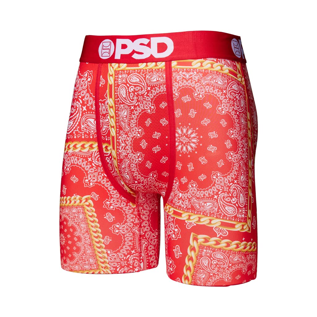 PSD Men's Rich Bandana Red Boxer Briefs - Soft Cotton Underwear for Men, Comfortable & Breathable, Size L - Perfect for Daily Wear, Gym & Lounge