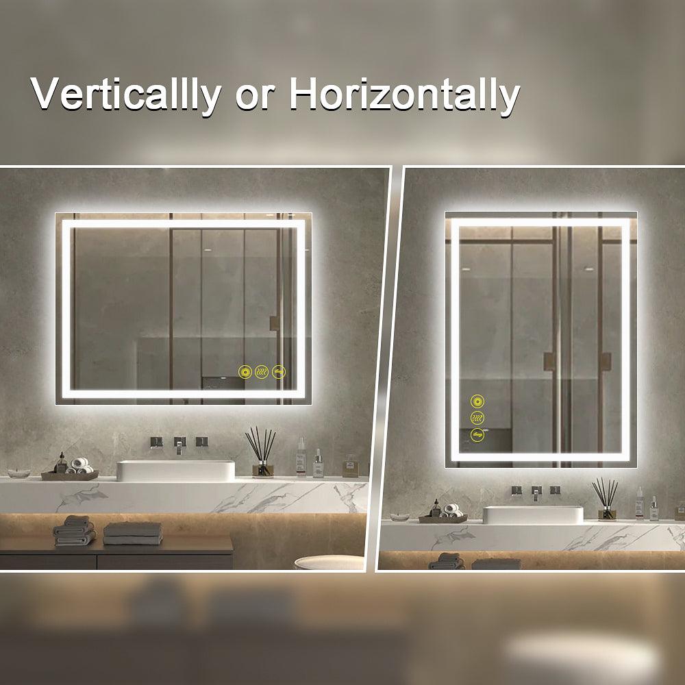 GlareGuard Rectangular Anti-Fog Dimmable LED Bathroom Mirror with Backlit - Perfect for Makeup, Shaving & Skincare Routine