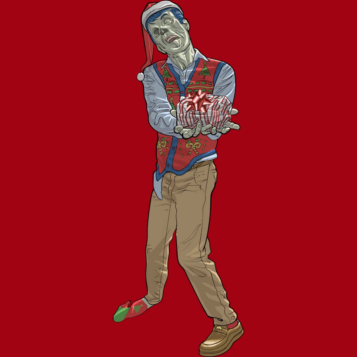 Design By Humans Men's Christmas Zombie Graphic Tee by Ayota - Funny Holiday T-Shirt for Christmas Parties & Gifts