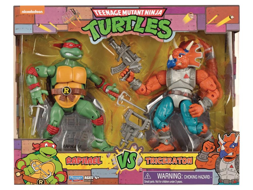 Teenage Mutant Ninja Turtles Classic Raphael vs Triceraton Action Figure 2-Pack - TMNT Collectible Toys for Kids & Adults - Perfect for Play, Display & Gifting