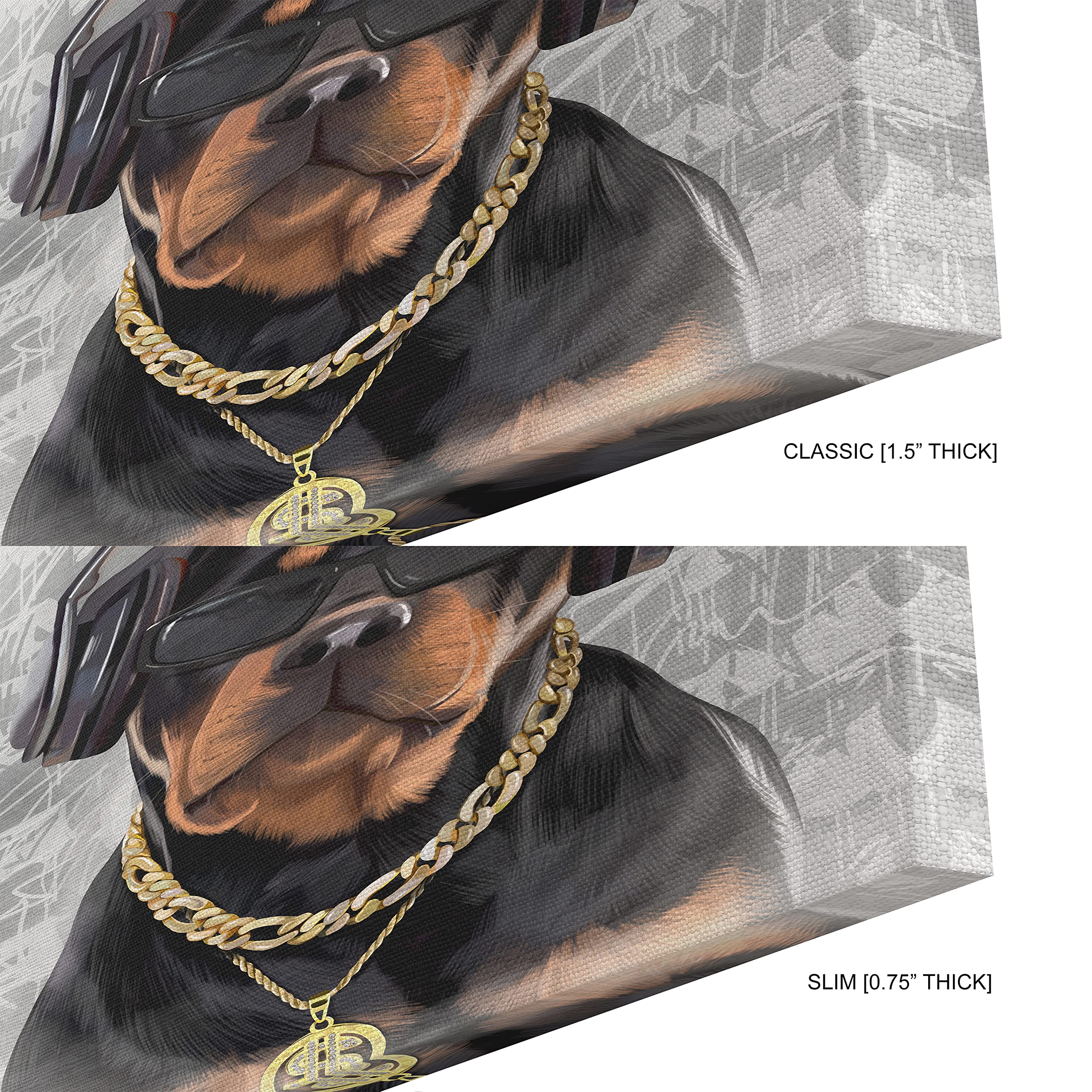 Funny Dog Portrait Wall Art - Cute Rottweiler Rapper Canvas Print 24x32 Inch | Unique Home Decor for Dog Lovers | Perfect for Living Room, Bedroom & Office | Stretched & Ready to Hang | Great Gift Idea for Pet Owners