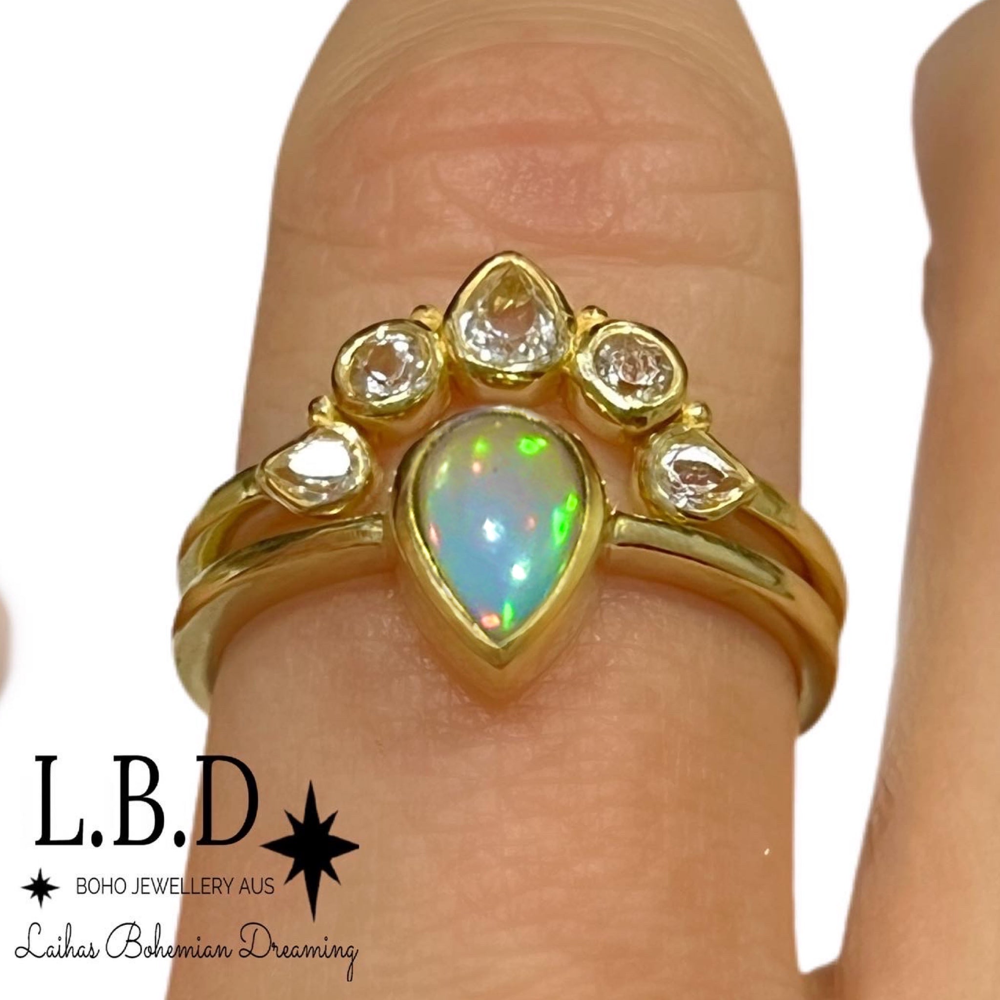 Laihas Queen of Cups Gold Topaz and Opal Ring Set - Elegant Jewelry for Women, Perfect for Weddings, Anniversaries & Special Occasions
