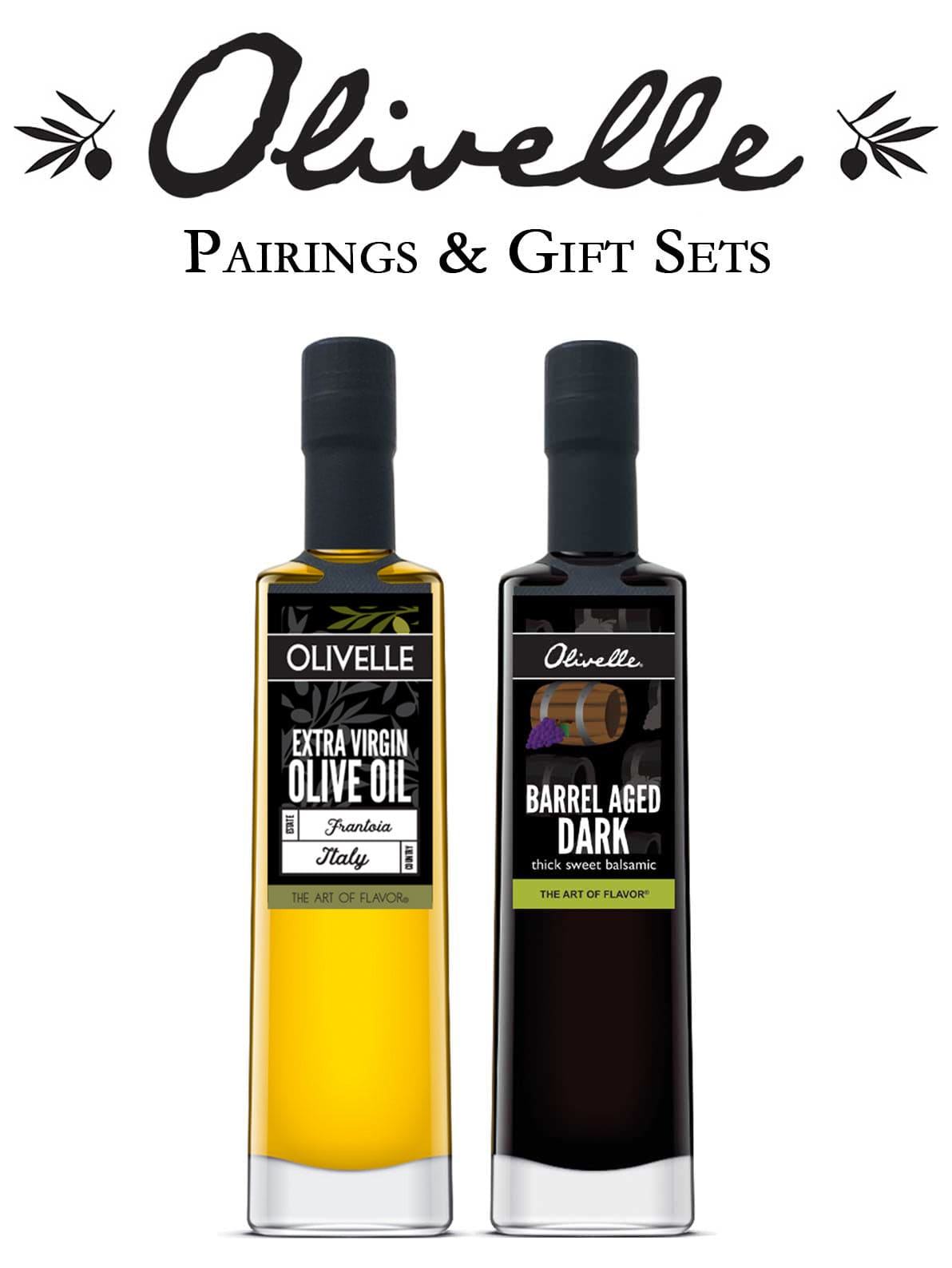 Premium Olivelle Frantoia Extra Virgin Olive Oil & Aged Balsamic Vinegar Gift Set - Perfect for Salads, Cooking & Gourmet Pairing