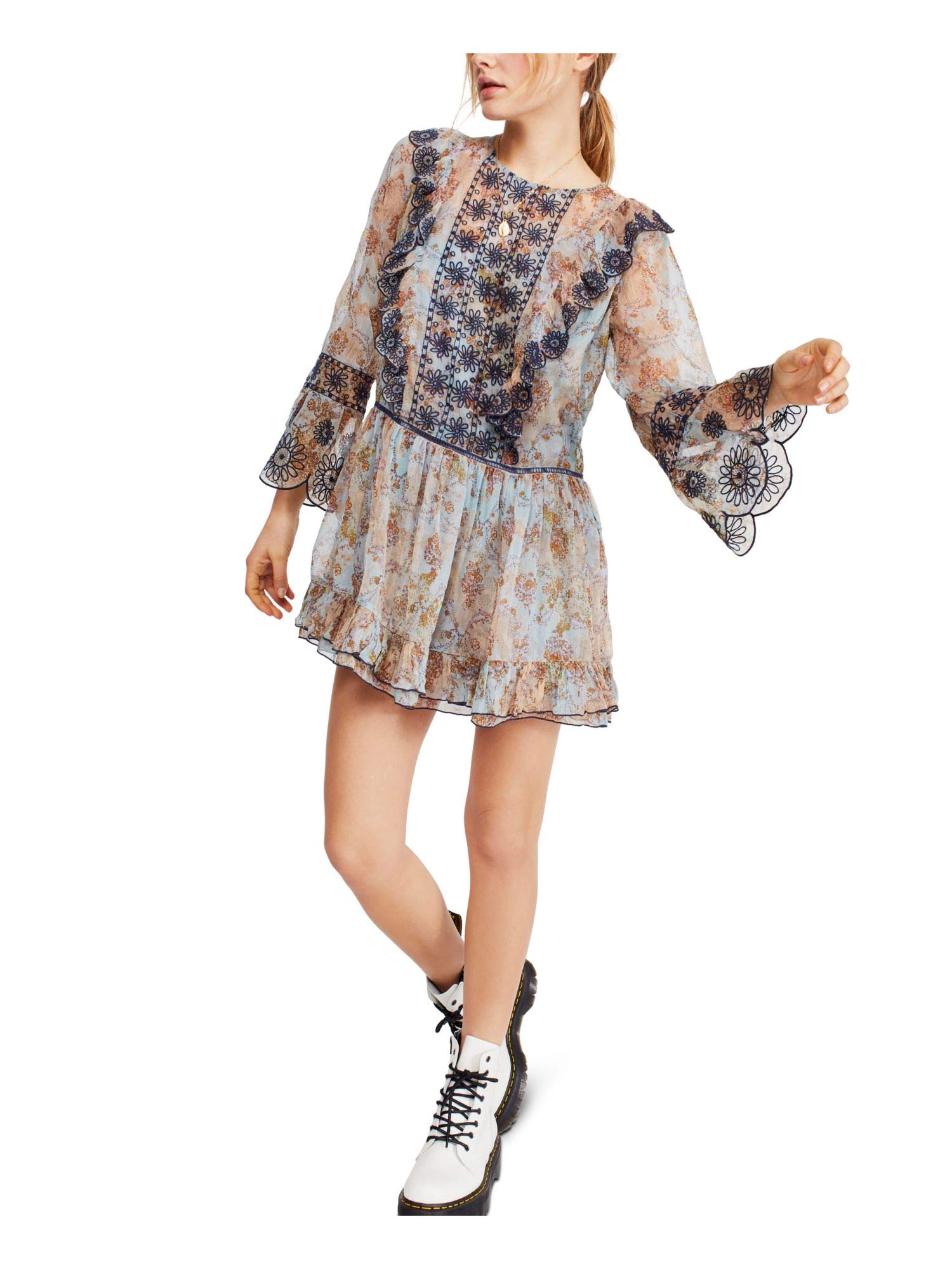 Free People Women's Country Roads Floral Crochet Mini Dress - Boho Summer Dress for Beach, Music Festivals & Vacations