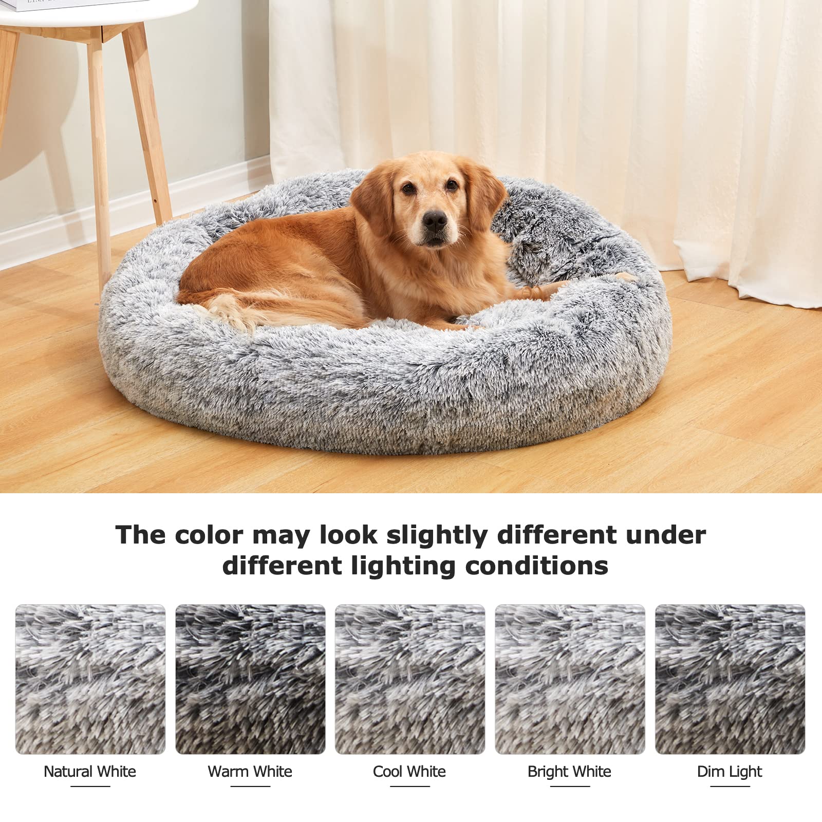 Bedfolks Calming Donut Dog Bed - 36 Inch Round Orthopedic Plush Pet Bed for Large Dogs, Anti-Anxiety Machine Washable Dog Bed (Dark Grey) - Perfect for Living Room, Bedroom & Pet Anxiety Relief