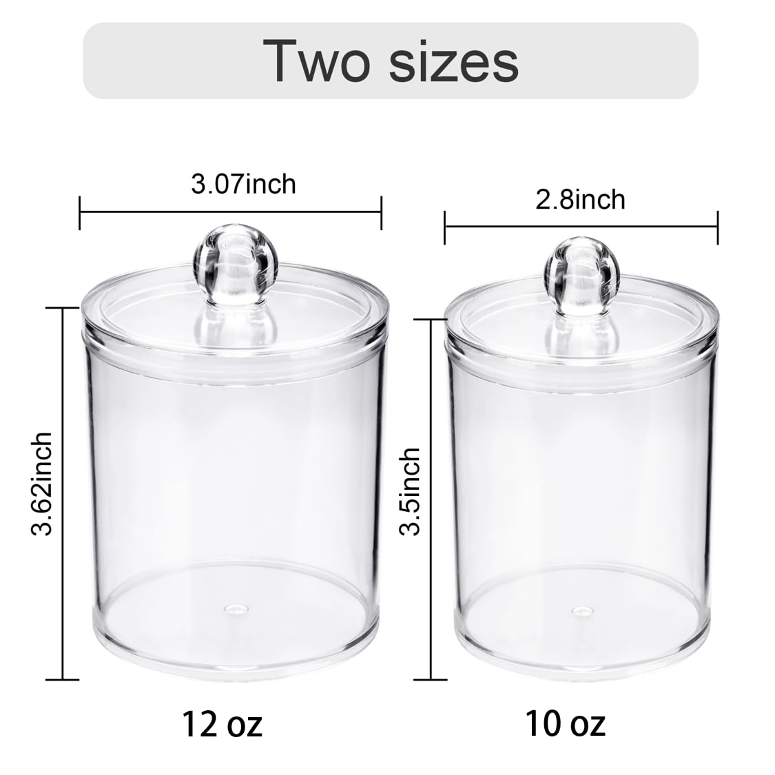 WEISHI 4-Pack Clear Plastic Apothecary Jars with Lids - Cotton Ball Holder, Q-Tip Dispenser, Swab & Round Pad Organizer for Bathroom Vanity Storage - Perfect for Makeup, Dental Floss, and Small Beauty Accessories Organization