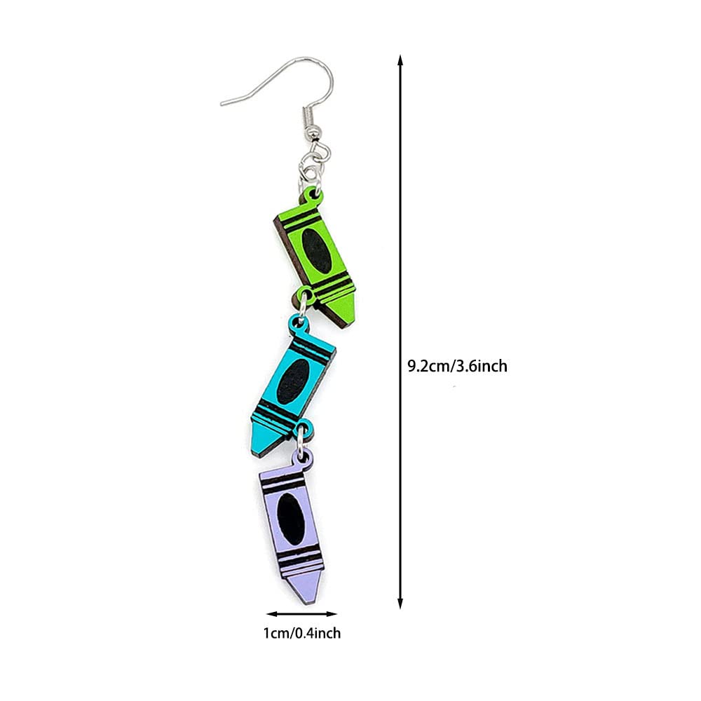 Funny Wooden Pencil & Crayon Book Earrings - Librarian Teacher Jewelry for Women, Students - Perfect for Graduation, Back to School & Reading Enthusiasts - Great Gift for Book Lovers & Educators