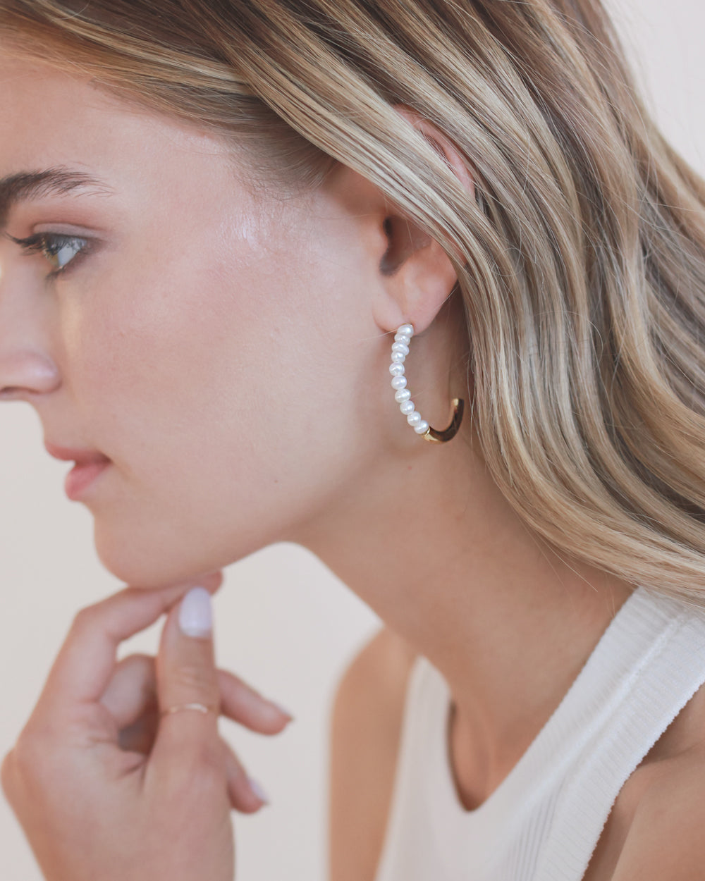 Faye Pearl Hoop Earrings for Women - 14K Gold Plated Dainty Circle Earrings with Freshwater Pearls - Perfect for Wedding, Party & Everyday Wear