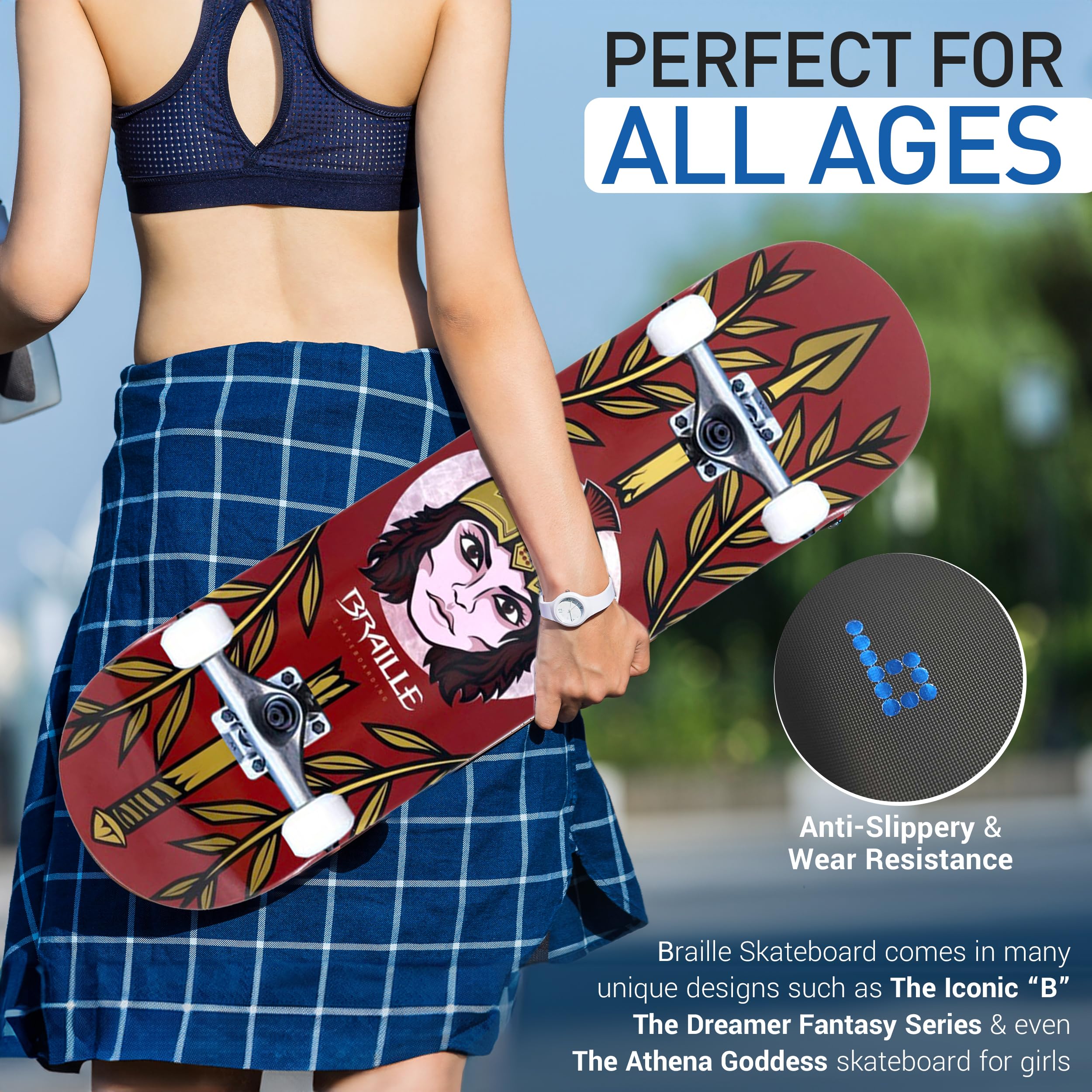 Braille Complete Skateboard for Adults & Teens - 31.5