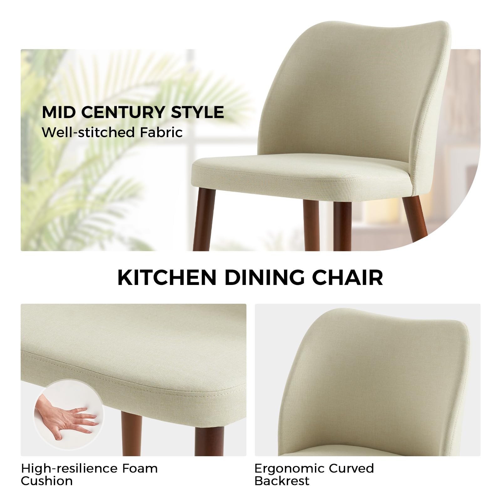 HULALA HOME 4-Piece Upholstered Dining Chair Set - Modern Ergonomic Design with Solid Wood Legs, Comfortable Armless Side Chairs for Kitchen, Dining Room, Living Room & Restaurant - Ivory (Perfect for Family Dinners, Entertaining Guests & Restaurant Seating)