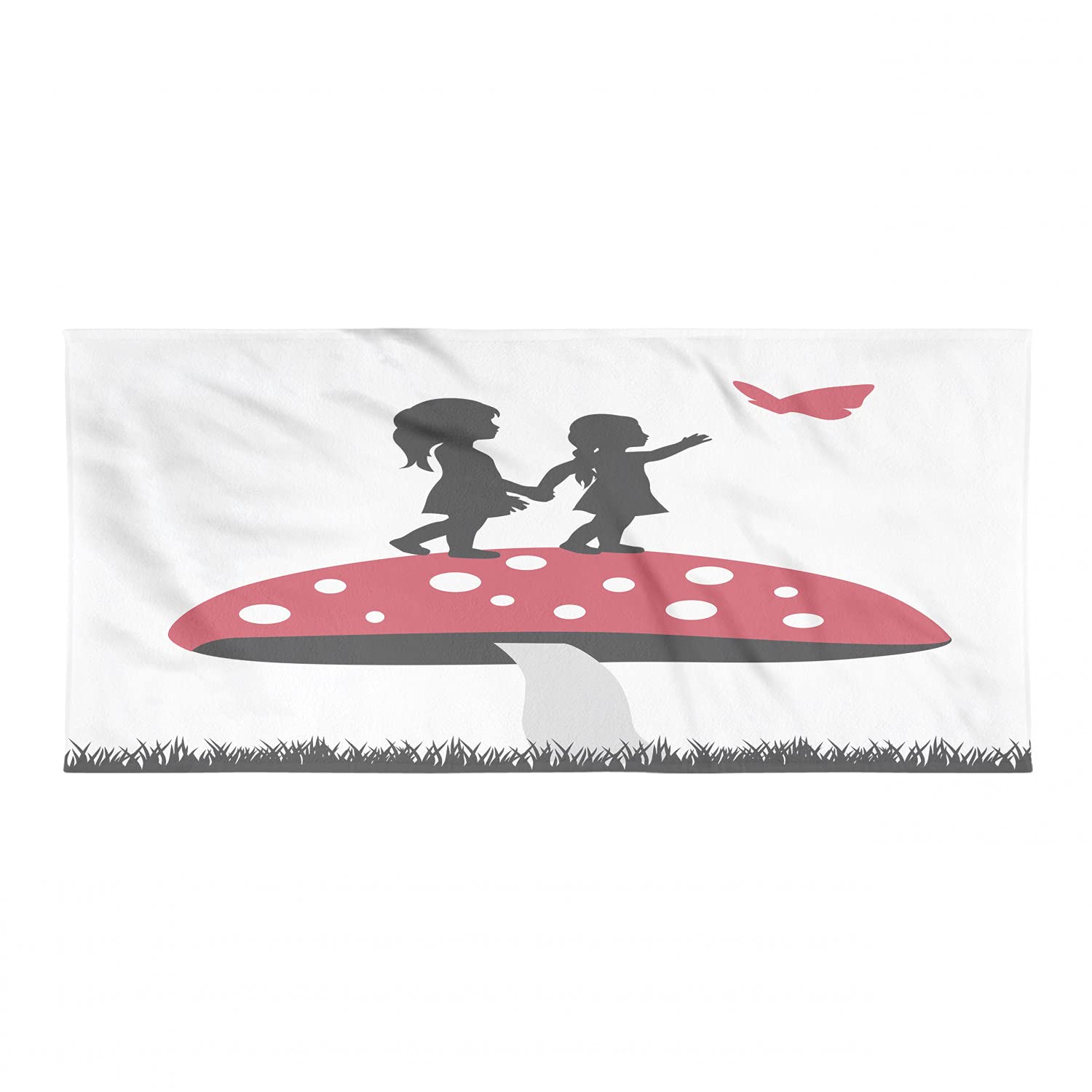 Ambesonne Mushroom Gym Towel - Ultra Soft Lightweight Absorbent Microfiber for Yoga, Beach, Sports - Silhouette of 2 Girls on Toadstool Design - Vermilion Grey - Perfect for Gym, Travel & Outdoor Activities