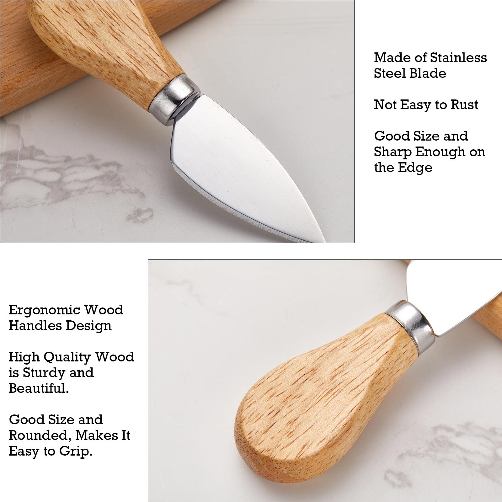 Premium 6-Piece Stainless Steel Cheese Knife Set with Oak Handle - Cheese Slicer, Fork & Shovel for Entertaining - Perfect for Family Gatherings, Parties, Halloween & Christmas Celebrations | Elegant Cheese Cutting Tools for Charcuterie Boards & Wine Pairings