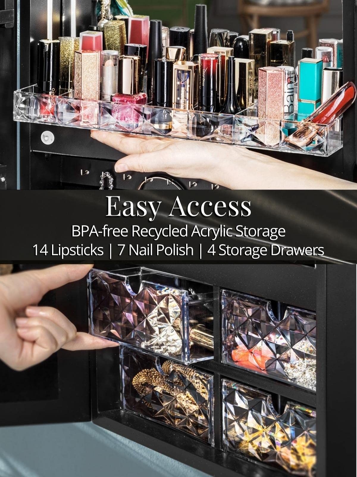 LUXFURNI LED Lighted Mirror Jewelry Cabinet - 47.2