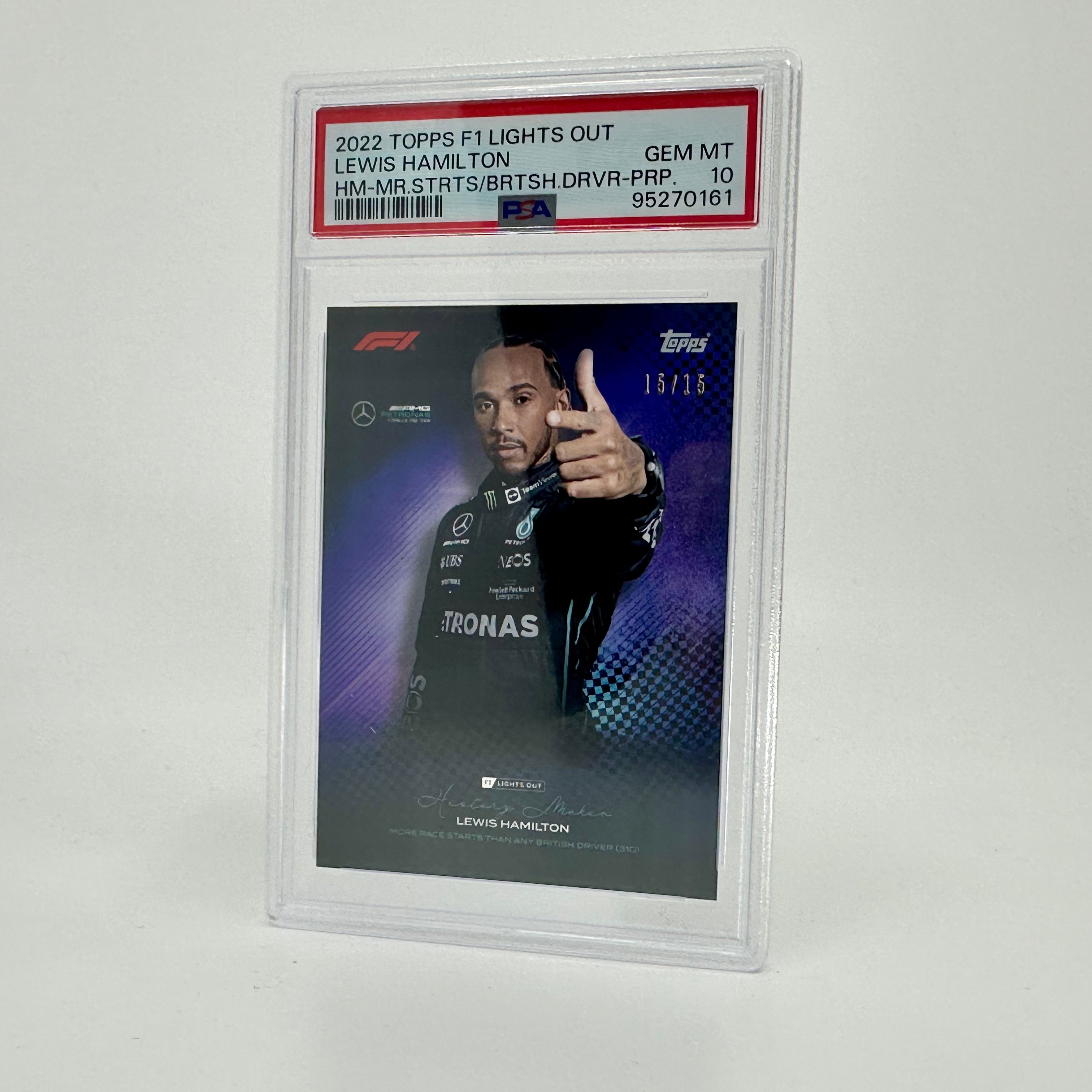 PSA 10 Graded 15/15 Lewis Hamilton History Maker Purple Parallel - Rare F1 Trading Card for Collectors & Motorsport Fans - Perfect for Display, Investment & Memorabilia Collections