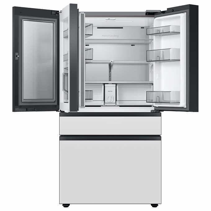 Samsung 23 cu. ft. Bespoke 4-Door French Door Refrigerator with Beverage Center - White Glass (RF23BB860012) | Smart Kitchen Appliance for Modern Homes & Entertaining