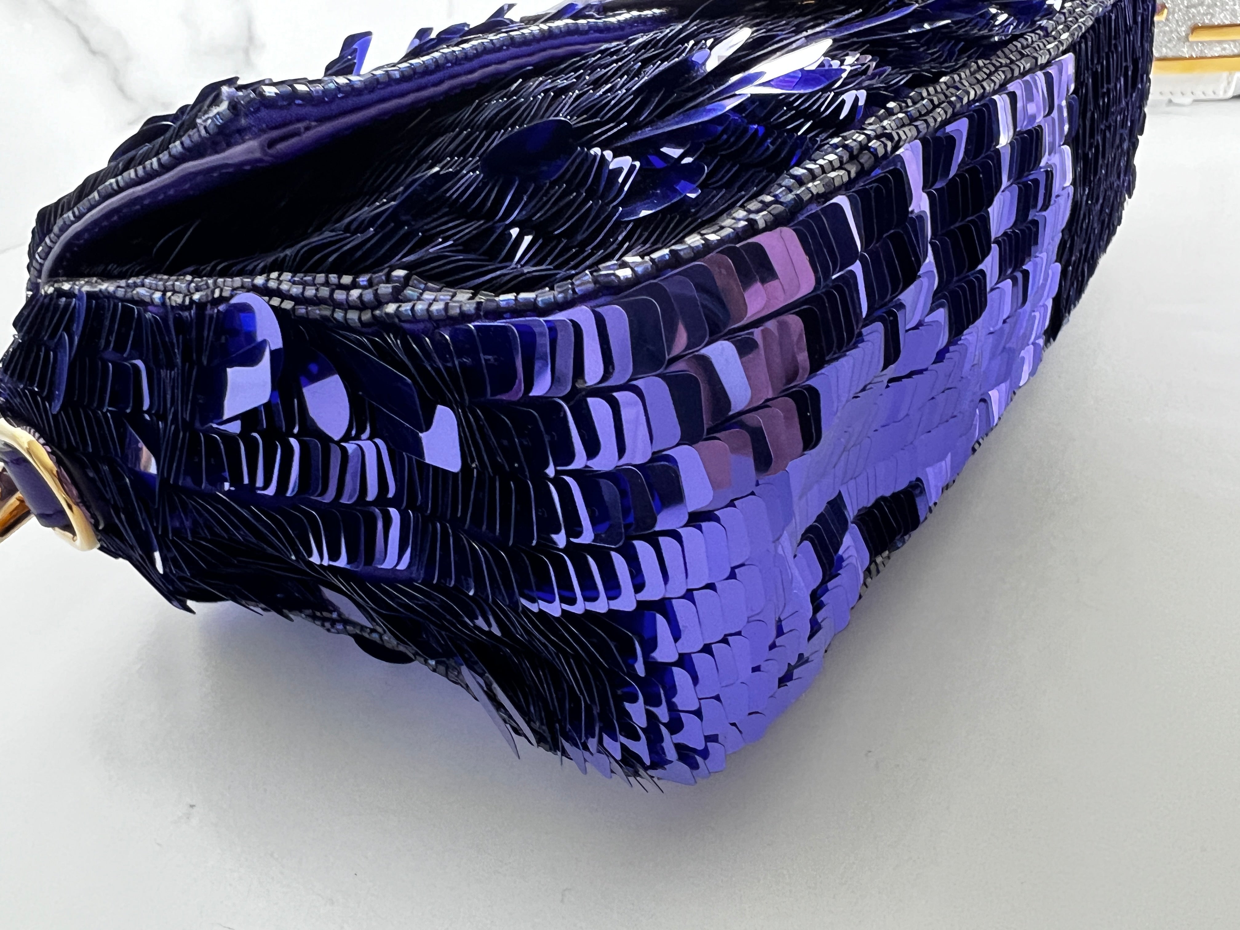 Fendi Purple Sequin Baguette Bag - Luxury Designer Shoulder Purse for Women | Perfect for Parties, Weddings & Evening Events