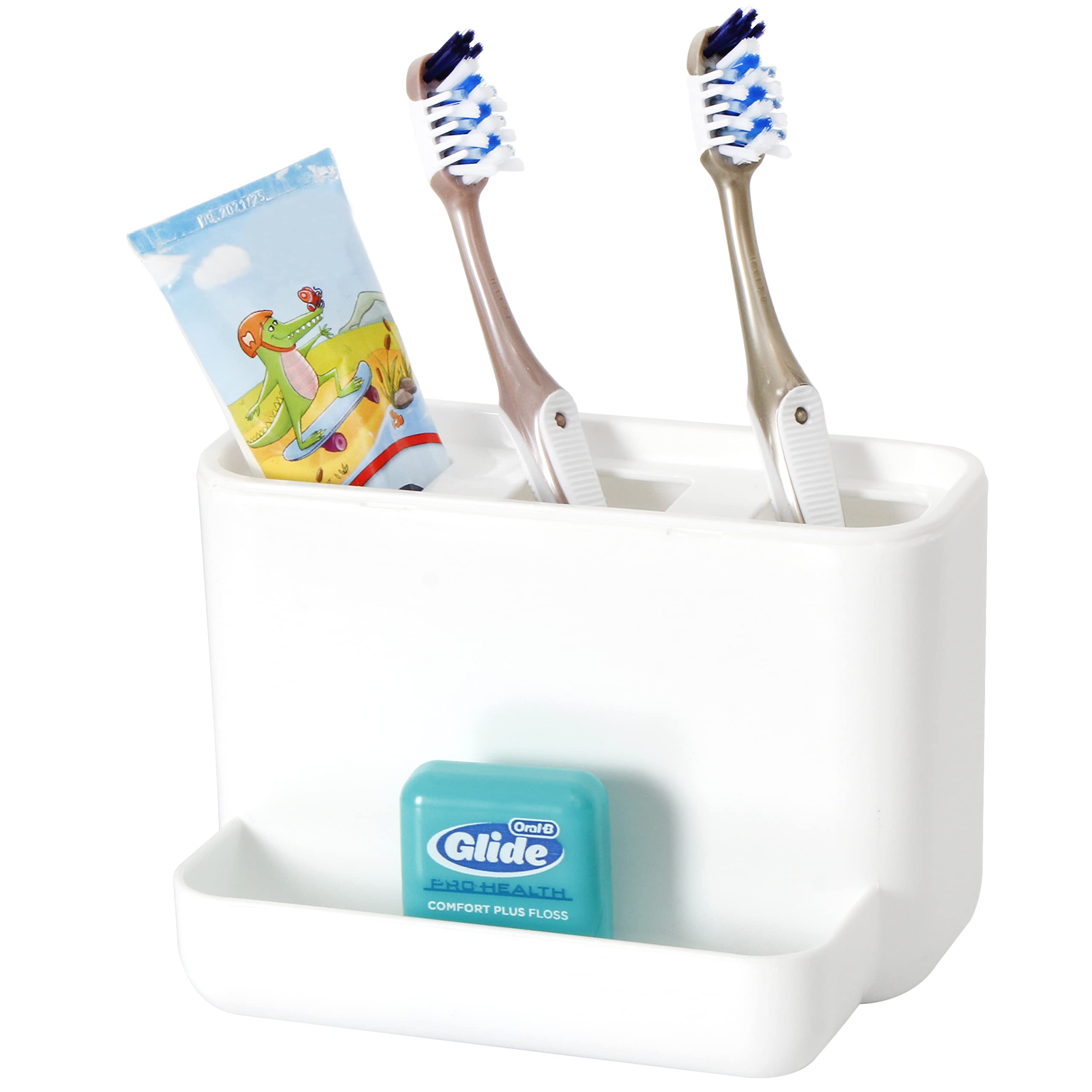 Youngever 2 Pack Plastic Toothbrush Holders for Bathroom - 4 Compartment Countertop Organizer for Toothbrushes, Razors & Makeup Brushes | Space Saving Bathroom Storage Solution for Sink, Vanity & Countertop