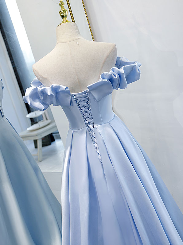 Elegant Blue A-Line Off-Shoulder Long Prom Dress for Women - Formal Evening Gown for Homecoming, Wedding, Party & Special Occasions