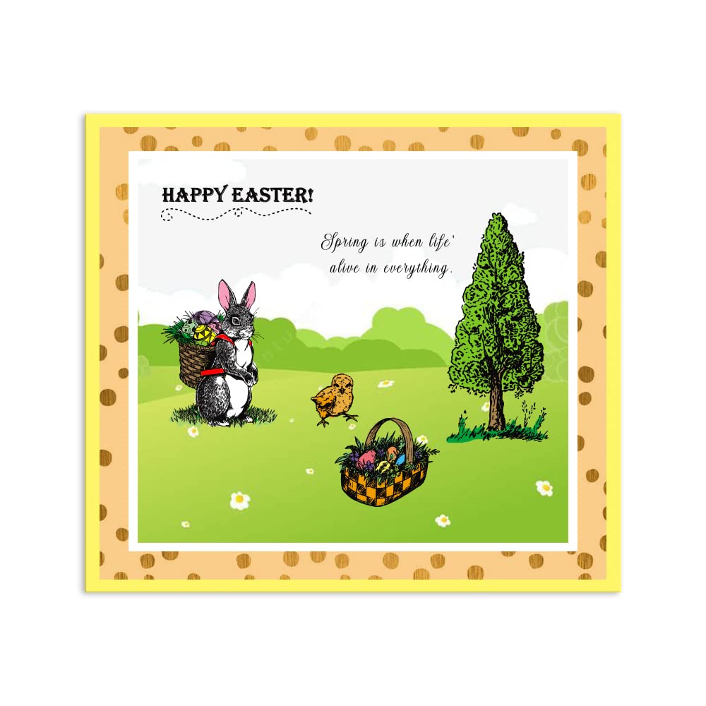 ABTOLS Happy Easter Egg & Chick Clear Stamps Set - Bunny Rabbit, Leaves & Tree Silicone Rubber Stamps for DIY Easter Cards, Paper Crafts & Scrapbooking - Perfect for Holiday Greetings, Spring Decorations & Handmade Gift Projects