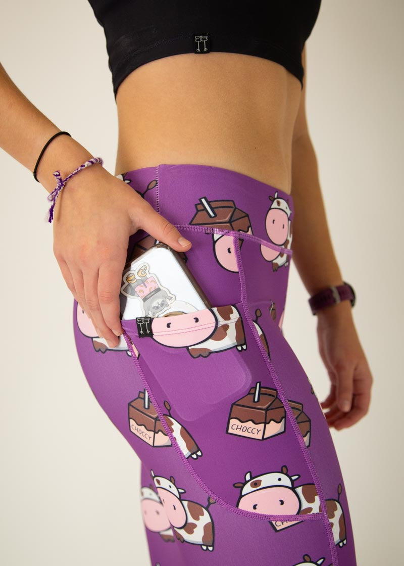 Women's High Waist Choccy Cows Print Yoga Leggings - Soft Stretchy Workout Pants for Running, Gym & Lounge Wear