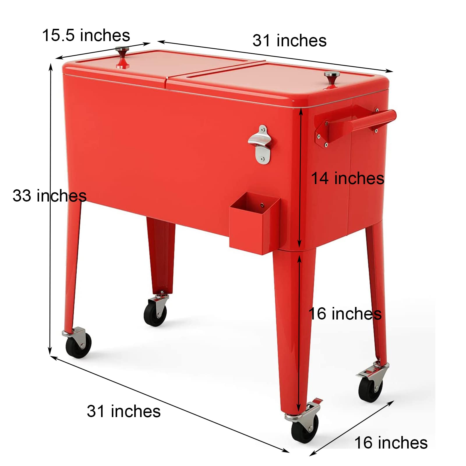 Giantex 80 Quart Rolling Cooler Cart with Wheels - Steel Outdoor Patio Cooler with Locking Wheels, Bottle Opener & Drain Plug - Portable Ice Chest for Party, BBQ, Camping, Beach & Tailgating (Red)