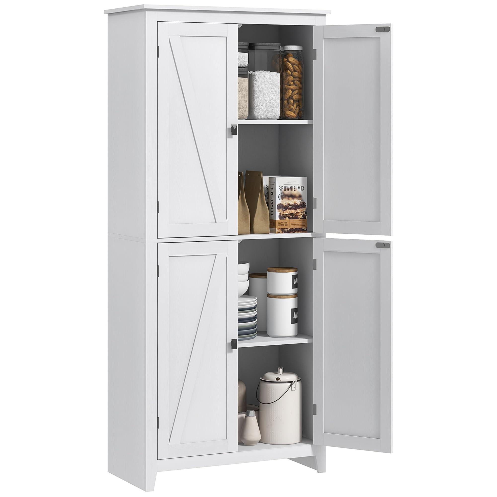 HOMCOM 72 Inch Freestanding Kitchen Pantry Cabinet - Farmhouse Style Tall Storage Cabinet with 4 Doors & Adjustable Shelves for Dining Room, Living Room, Kitchen - White Organizer for Food, Dishes & Home Essentials