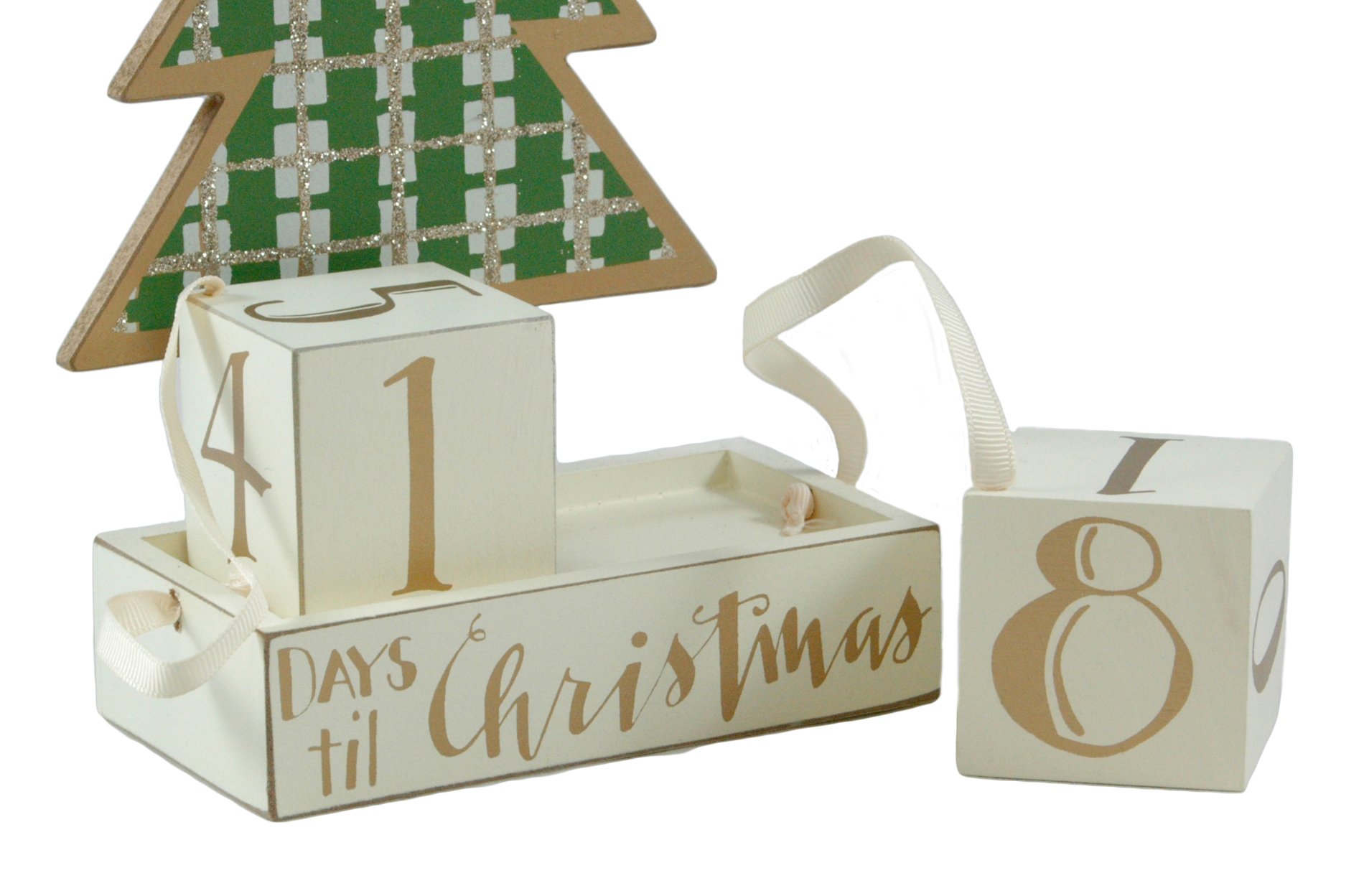 Primitives by Kathy Christmas Countdown Plaid Tree Advent Calendar Wooden Block Set - Holiday Home Decor for Christmas Countdown & Festive Table Centerpiece