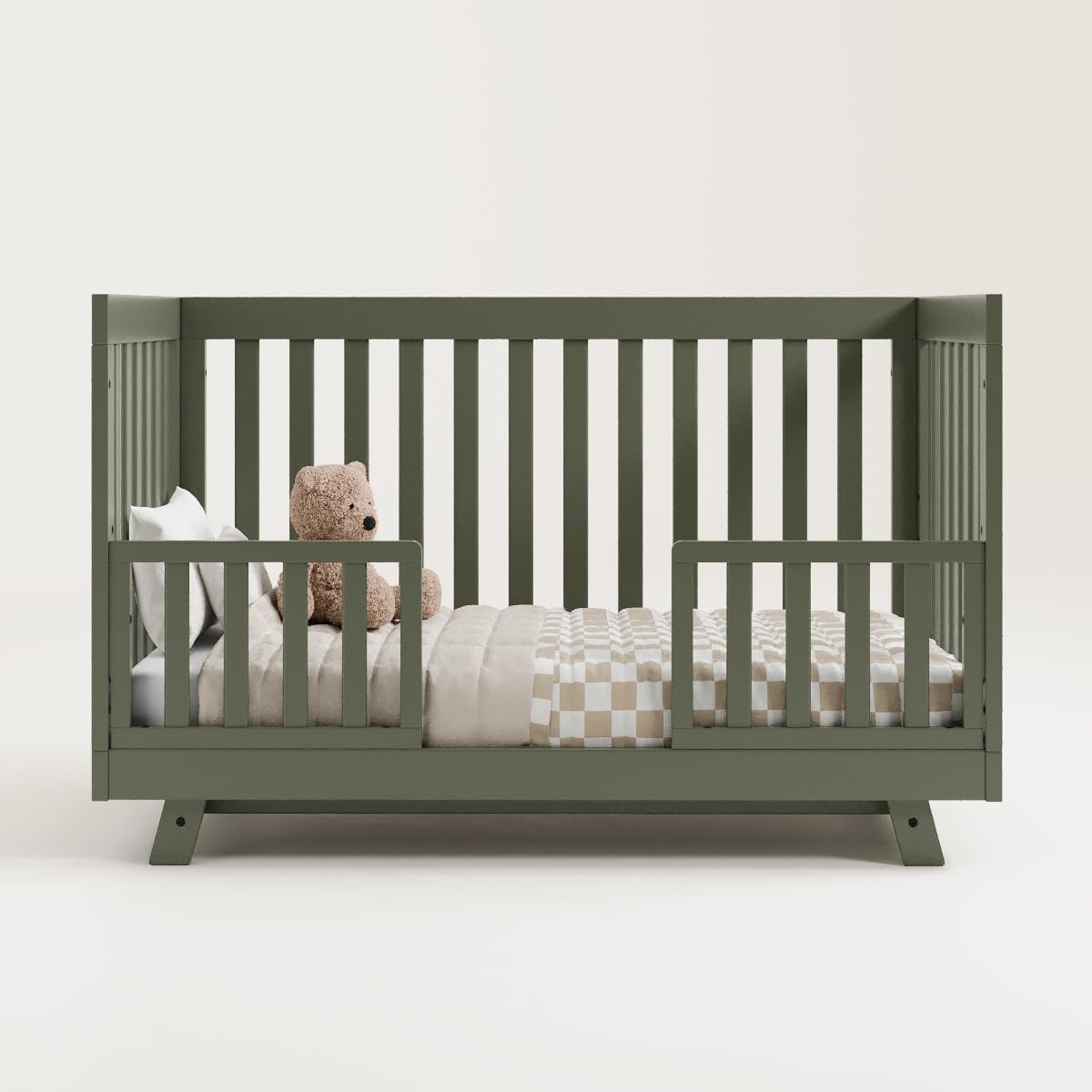 Storkcraft Beckett 3-in-1 Convertible Crib in Olive - GREENGUARD Gold Certified, Converts from Crib to Toddler Bed, Fits Standard Full-Size Crib Mattress | Safe Nursery Furniture for Newborns & Toddlers | Perfect for Baby Rooms & Daycare Centers
