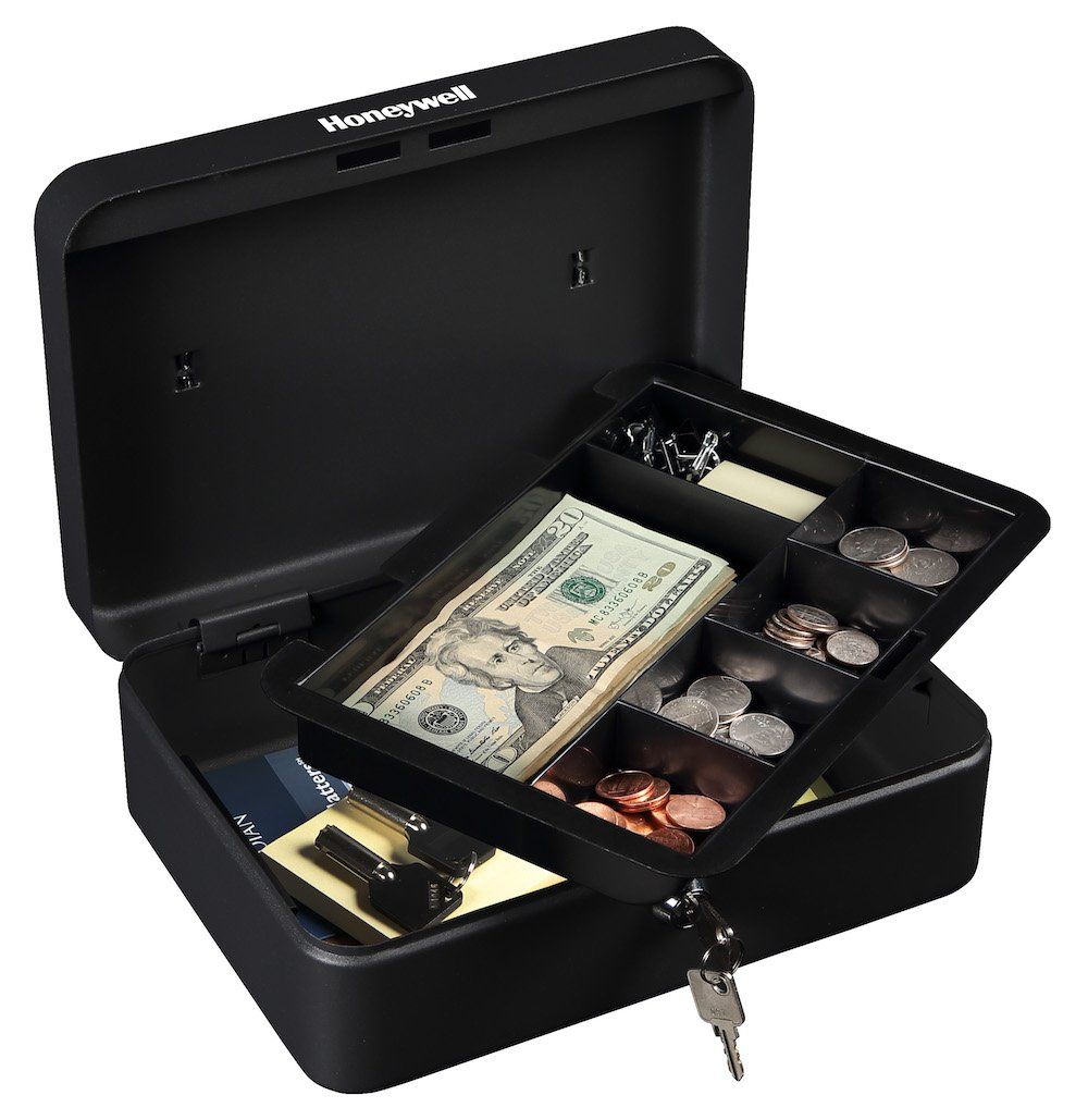 Honeywell 6112 Standard Steel Cash Box with Key Lock - Secure Money Storage for Small Business, Retail Store, Home Office & Event Cash Handling