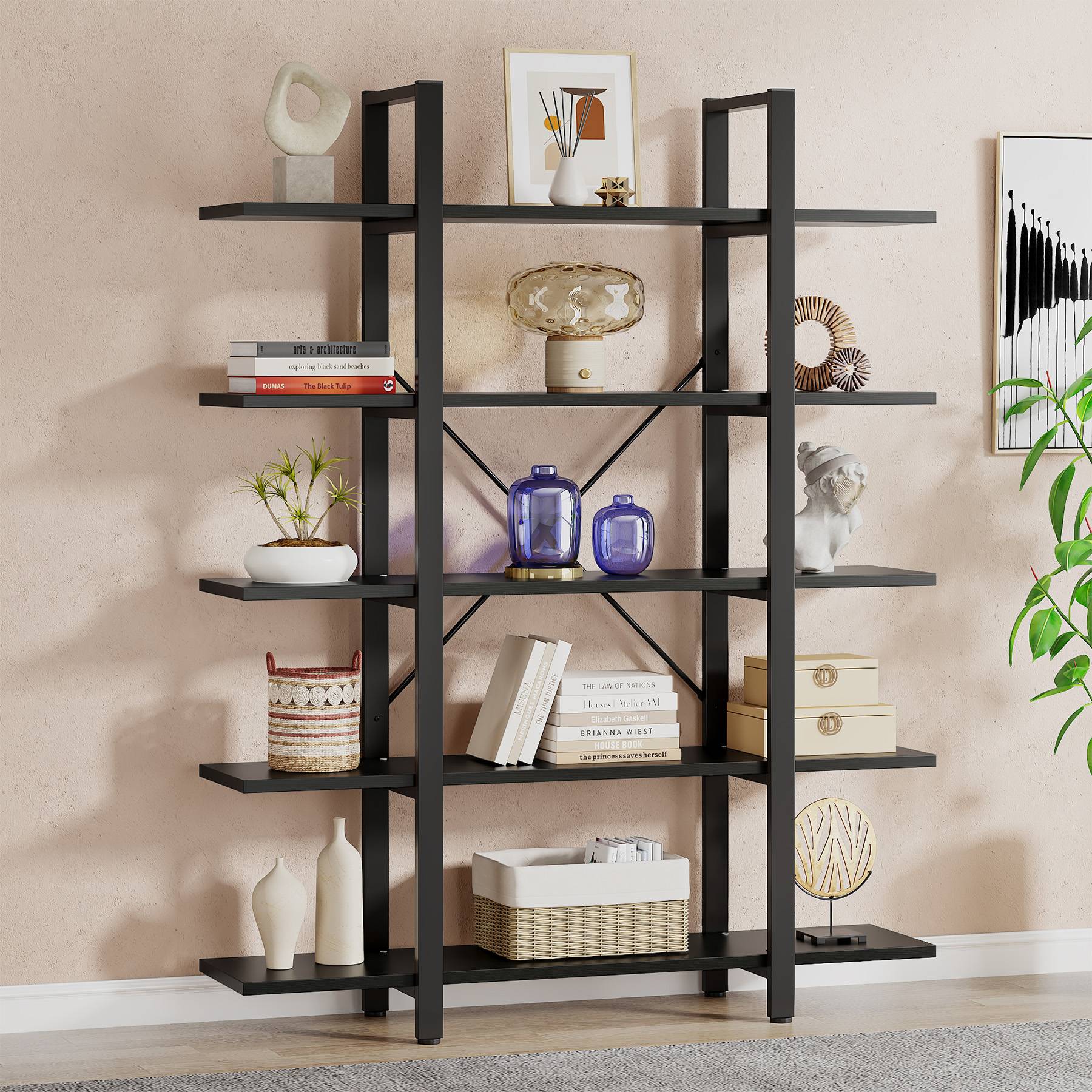5 Tier Bookshelf - Open Etagere Bookcase with Storage Display Rack for Home Office, Living Room & Bedroom Organization