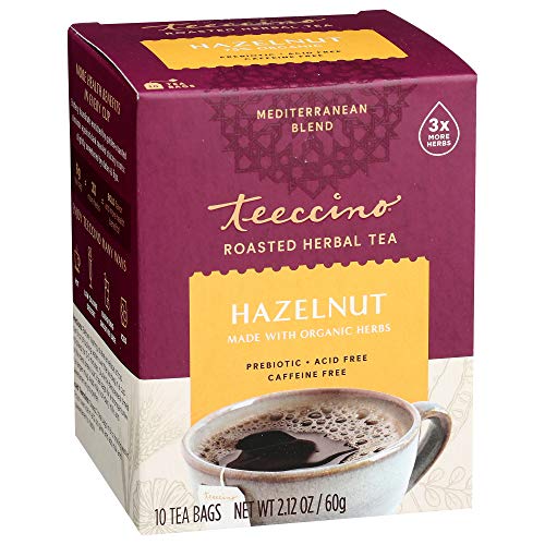 Teeccino Hazelnut Herbal Tea – Caffeine Free, Prebiotic, Rich Roasted Flavor – 10 Tea Bags for Natural Energy & Digestive Health – Perfect for Morning Brew or Afternoon Relaxation