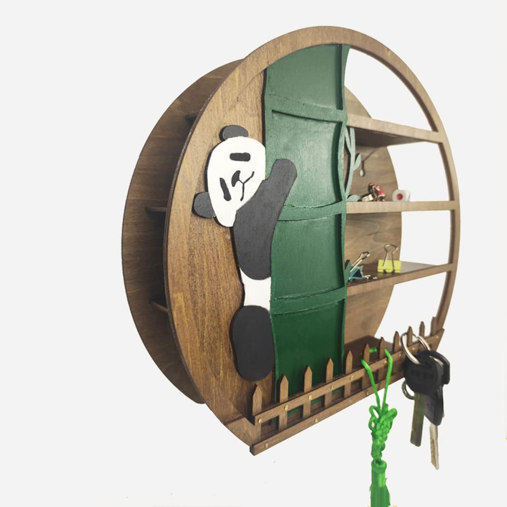 Wooden Floating Panda Shelf with Moon Crystal Display - Wall & Desktop Decor for Crystals & Essential Oils - Moon Phase Shelf Organizer (11.2 x 2.36 x 10.2 in) - Perfect for Home, Office, Meditation Room & Gift Giving