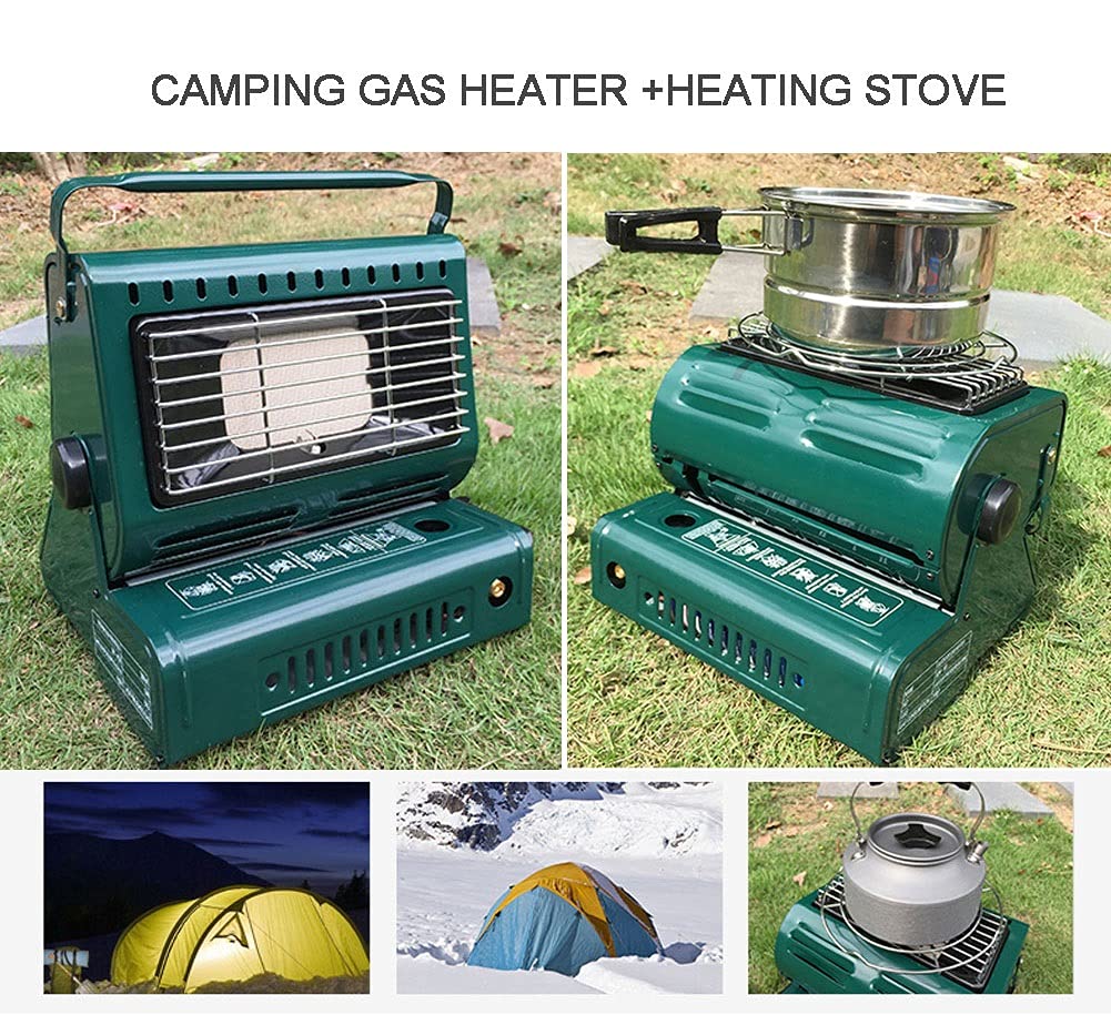 Portable 2-in-1 Butane Gas Heater & Stove - 1.3kW Compact Outdoor Heater for Camping, Tents, Caravans, Fishing - Stainless Steel Space Heater with Water Boiling Function | Perfect for Winter Adventures, Emergency Heating & Outdoor Cooking