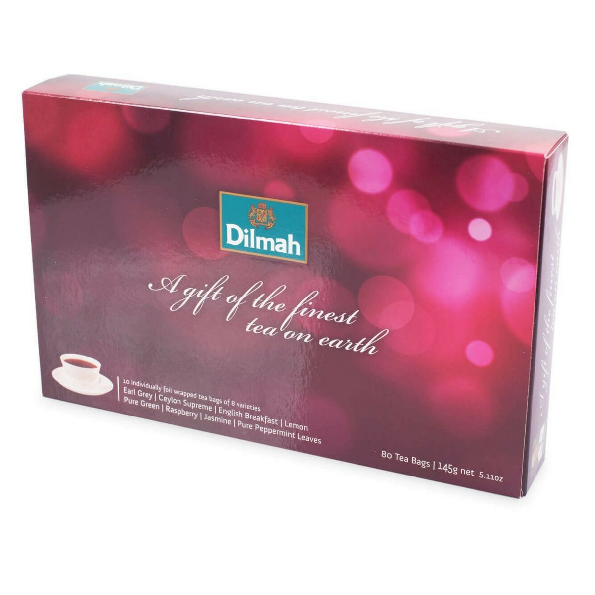 Premium Dilmah Red Illusion Gift Pack - 80 Tea Bags (6 Pack) - Assorted Flavors: Earl Grey, English Breakfast, Ceylon Supreme, Lemon, Peppermint, Jasmine, Strawberry & Pure Green Tea - Perfect for Gifting, Office, Afternoon Tea & Relaxation